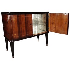 1940s Art Deco Midcentury Italian Walnut Inlay and Mirror Mosaic Dry Bar Cabinet