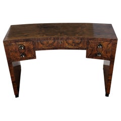 1940s Art Deco Midcentury Italian Walnut Root Burl Curved Writing Desk Table