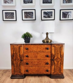 1940s Art Deco Midcentury Regency Italian Walnut Burl & Marble Chest of Drawers