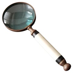 1940s Art Deco Modern Hand Magnifying Glass Brass and Bakelite