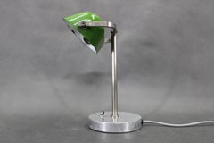 1940s Art Deco Nickel Banker Table Lamp, Czechoslovakia