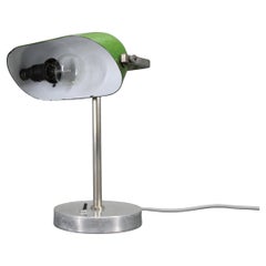 1940s Art Deco Nickel Banker Table Lamp, Czechoslovakia
