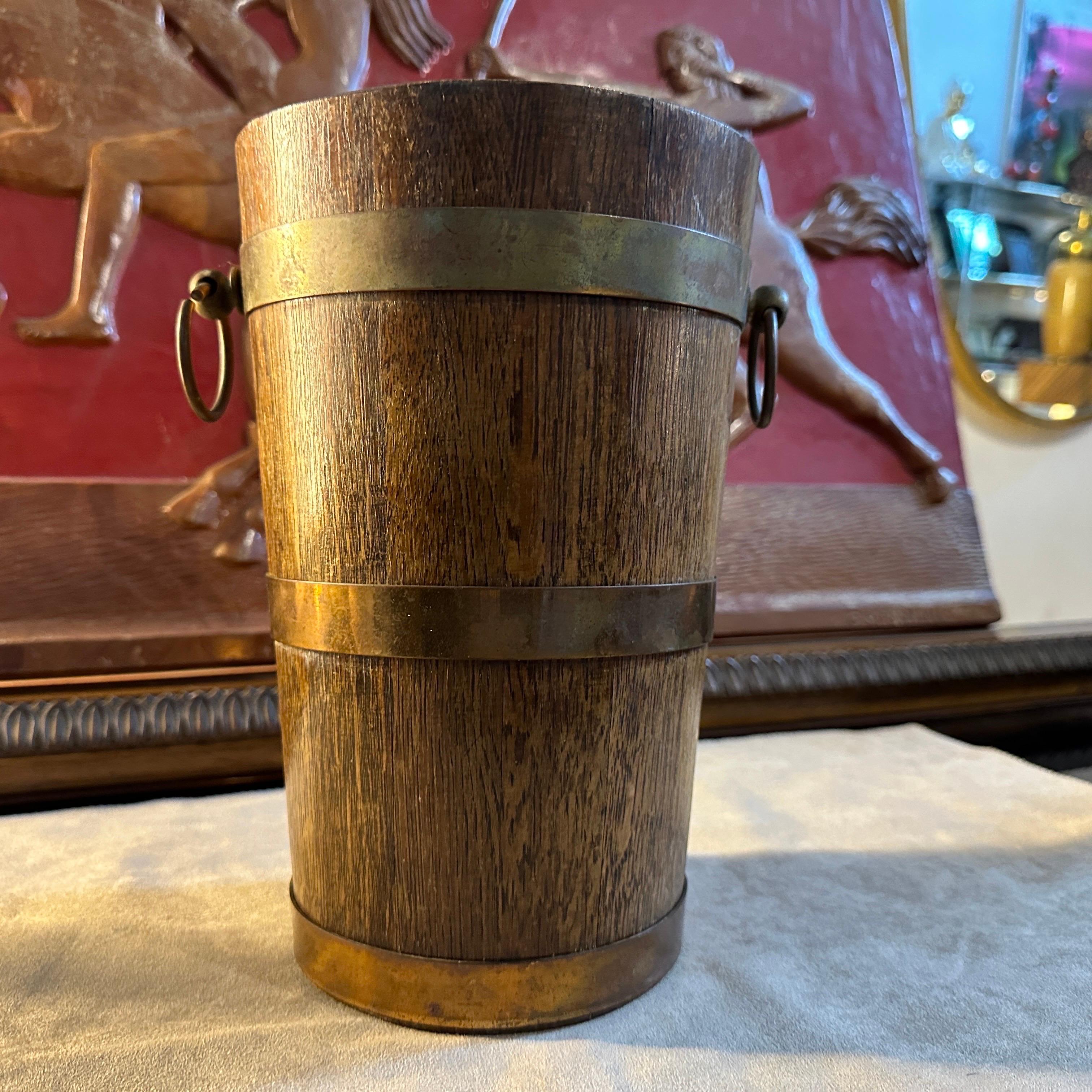 Hand-Crafted 1940s Art Deco Oak Wood and Copper French Wine Cooler by Geraud Lafitte For Sale