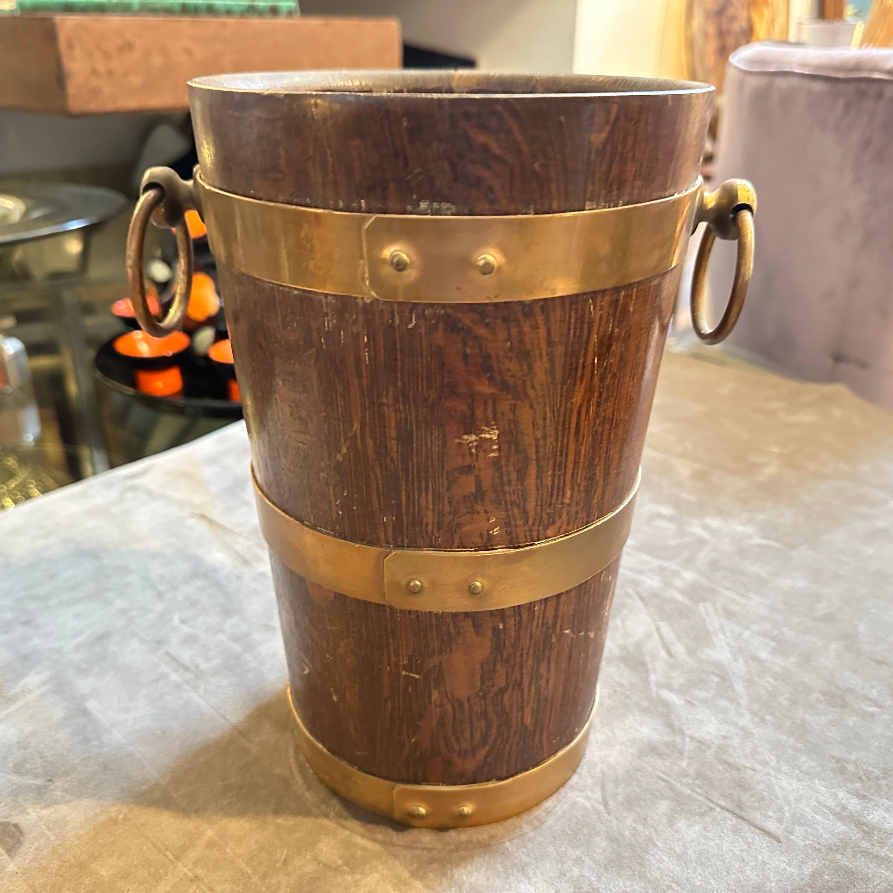Hand-Crafted 1940s Art Deco Oak Wood and Copper French Wine Cooler by Geraud Lafitte For Sale
