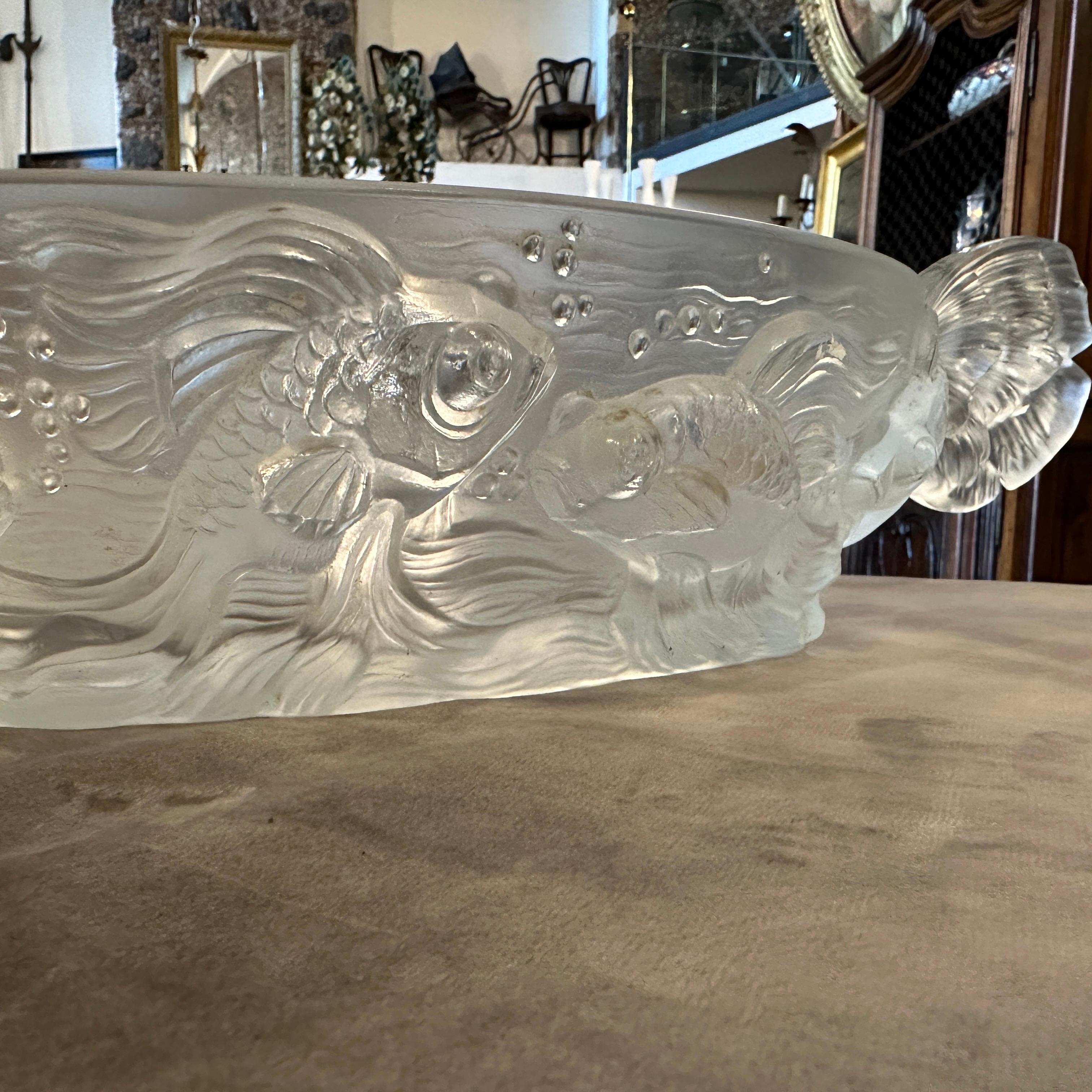 20th Century 1940s Art Deco Oval Frosted Glass French Centerpiece by Verlys