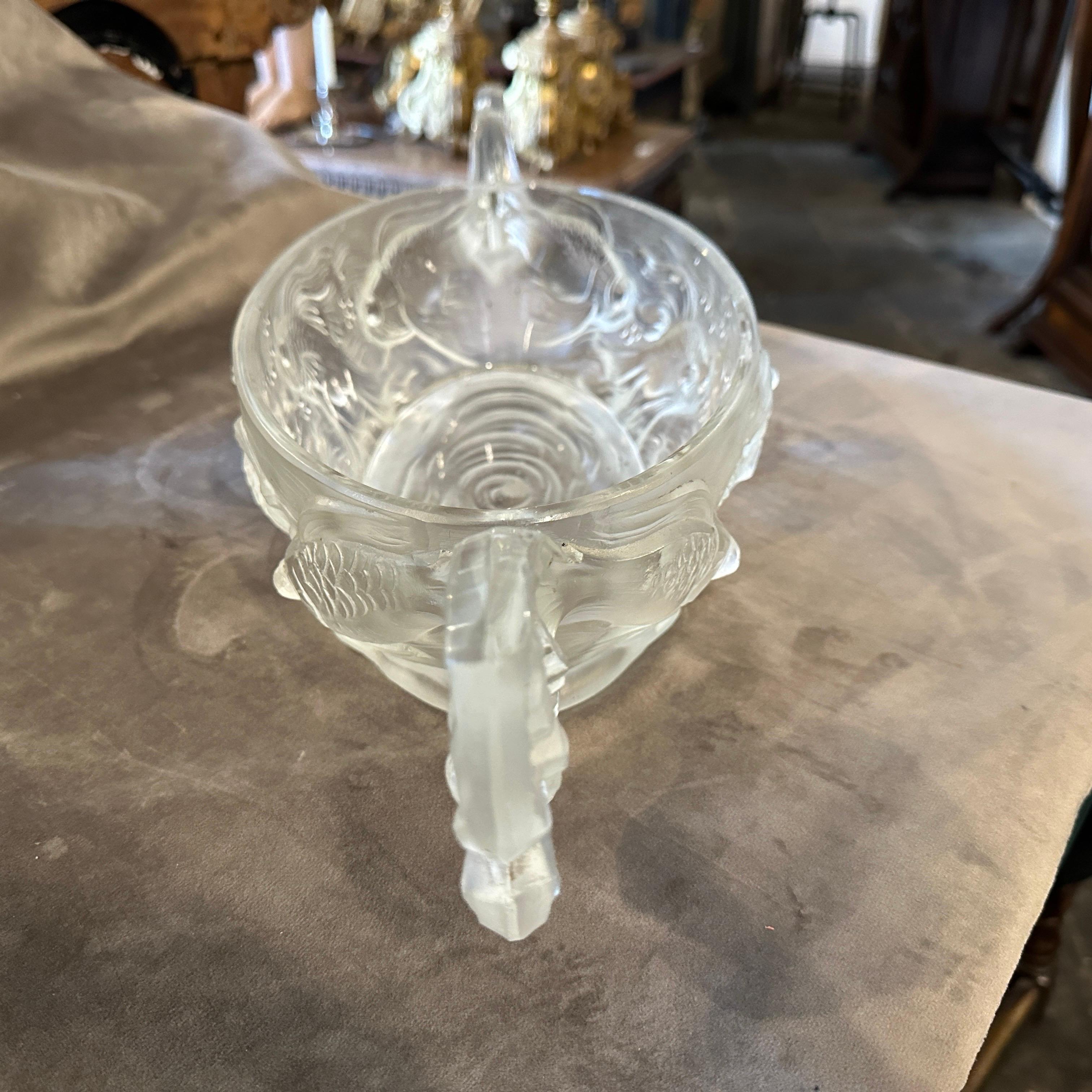 1940s Art Deco Oval Frosted Glass French Centerpiece by Verlys 1