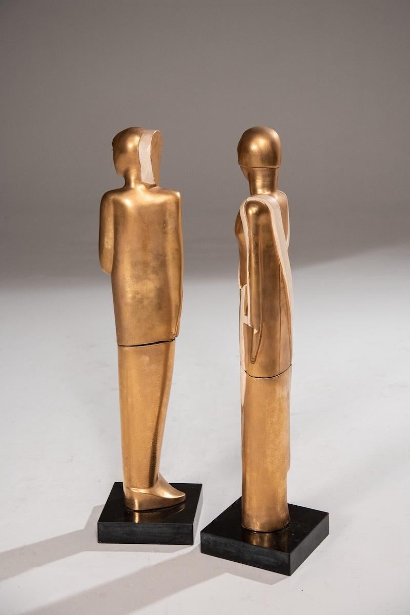Art Deco degli anni '40, coppia di sculture dorate molto rare 5