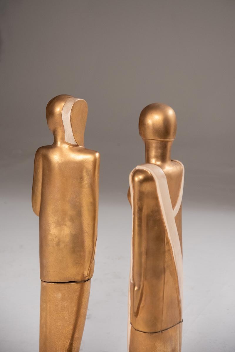 Art Deco degli anni '40, coppia di sculture dorate molto rare 6
