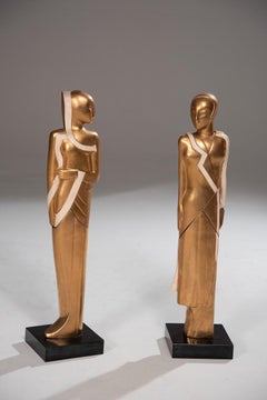 1940s Art Deco, Pair of Very Rare Golden Sculptures