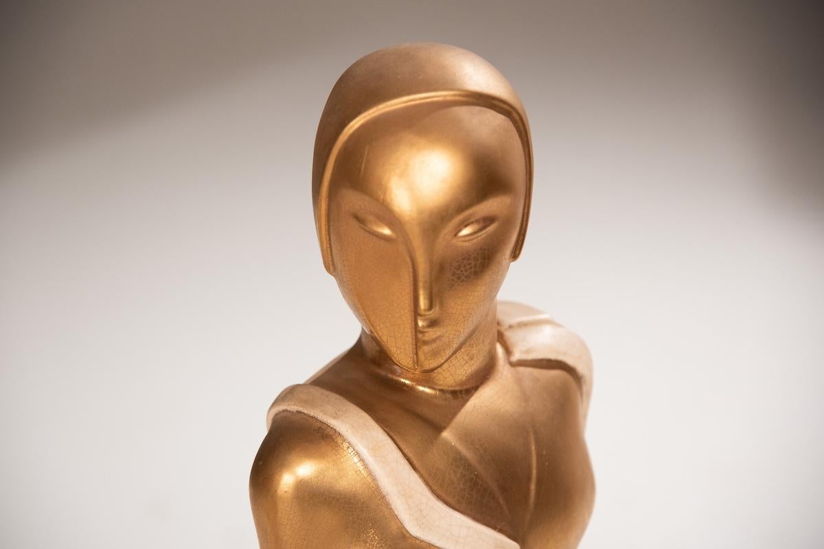 Art Deco degli anni '40, coppia di sculture dorate molto rare 2