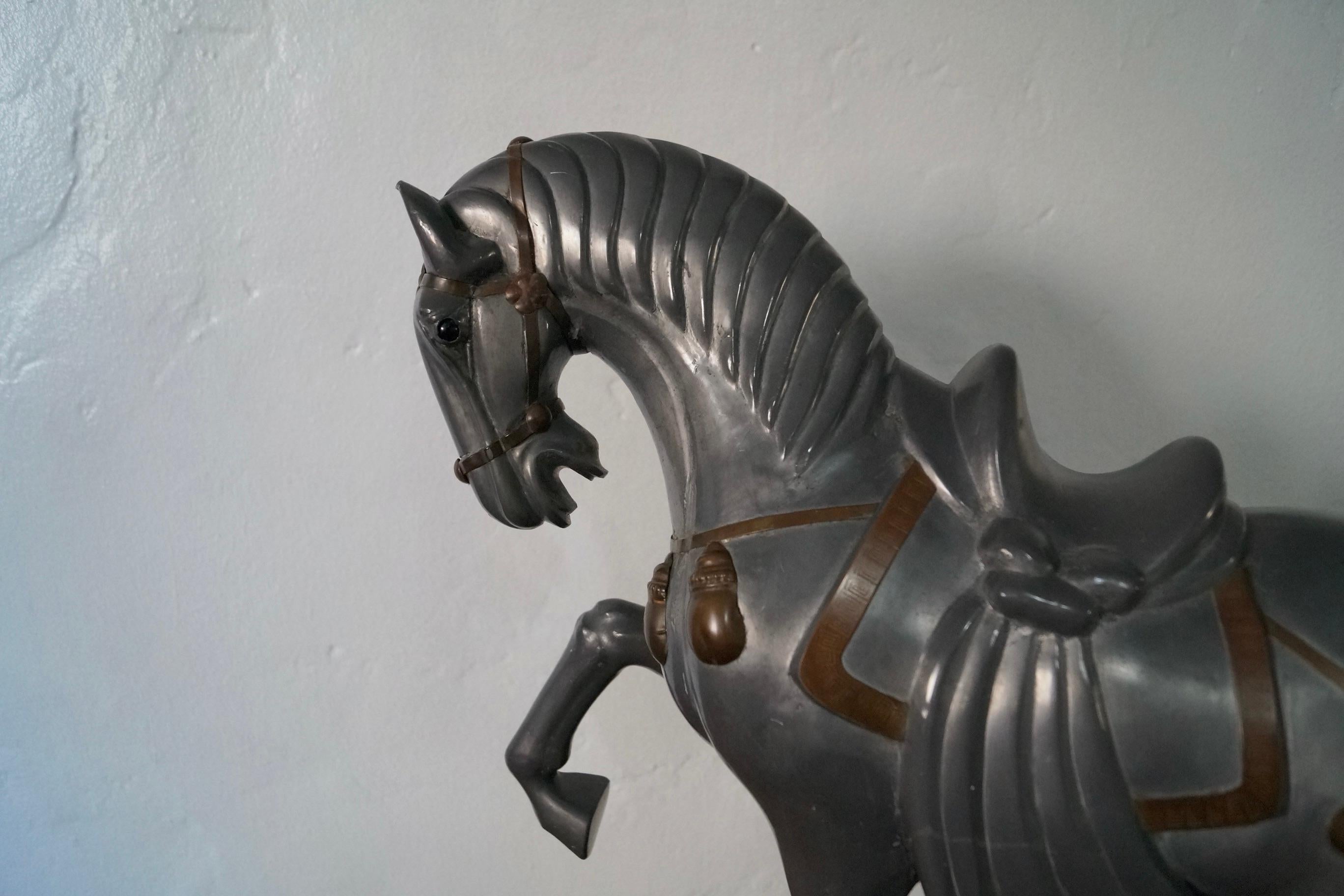 1940's Art Deco Pewter Horse Statue Sculpture For Sale 6