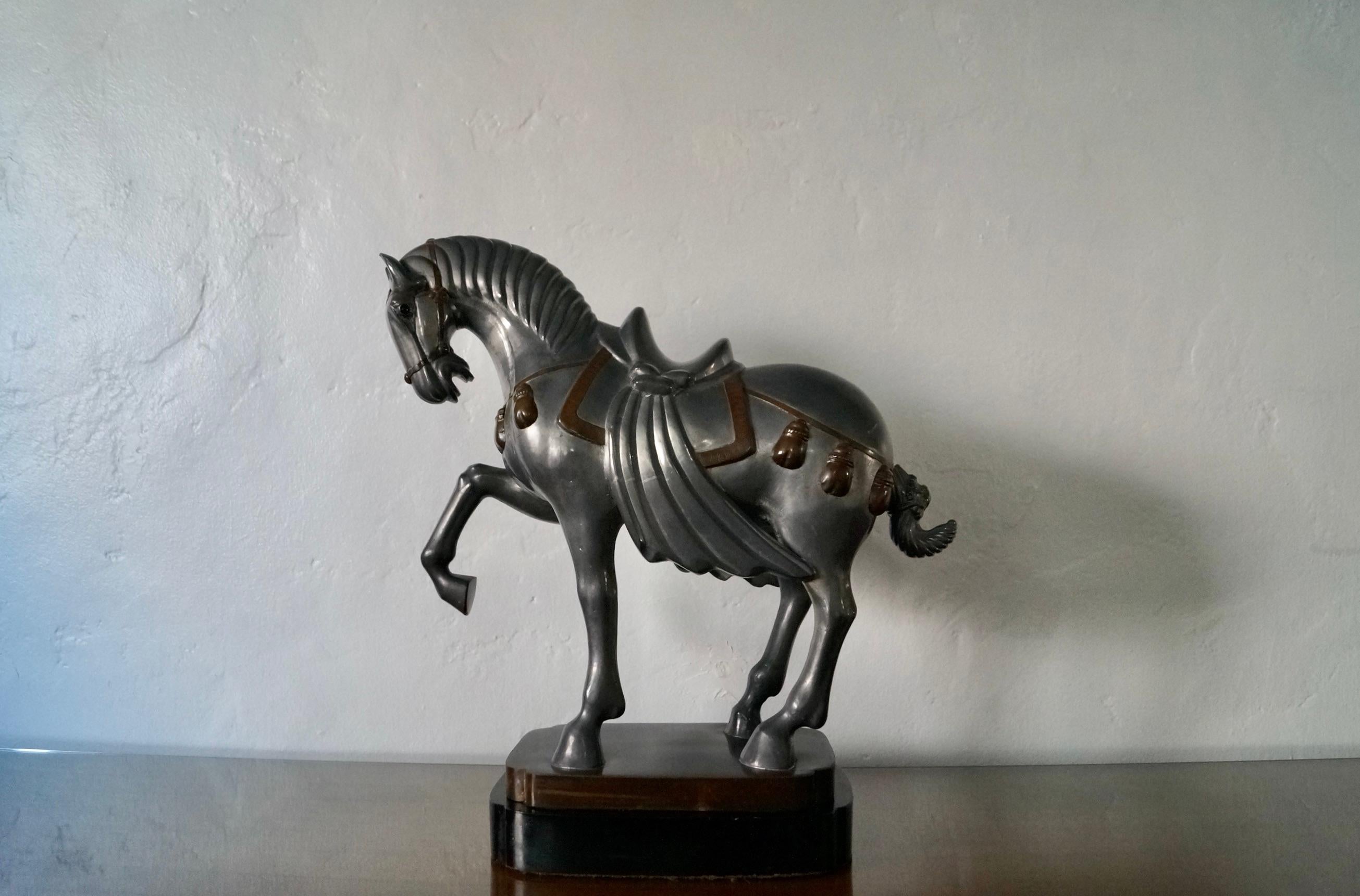 American 1940's Art Deco Pewter Horse Statue Sculpture For Sale