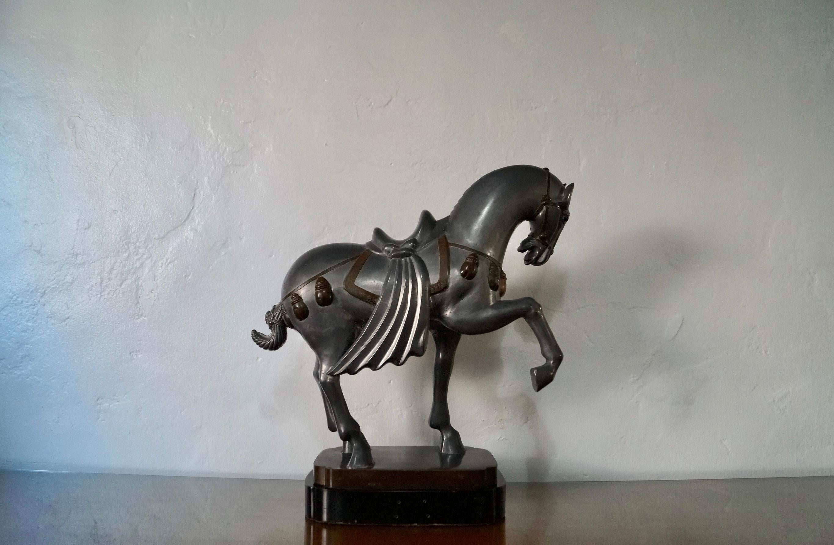 1940's Art Deco Pewter Horse Statue Sculpture For Sale 2