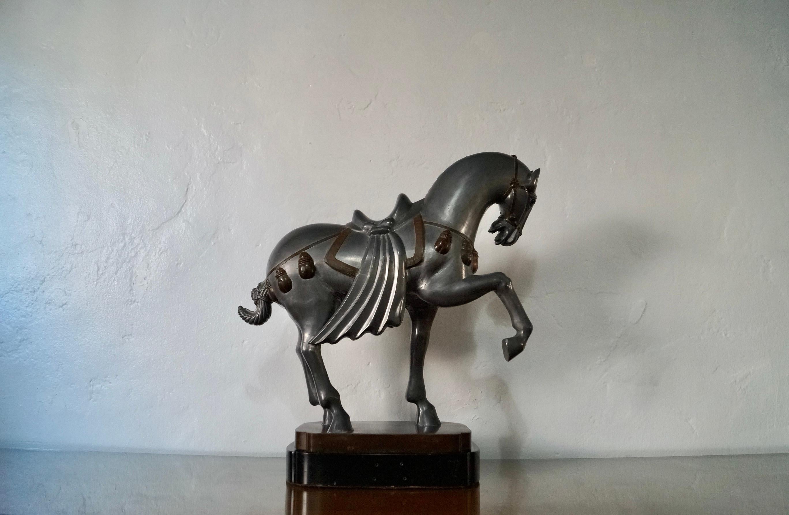 1940's Art Deco Pewter Horse Statue Sculpture For Sale 3