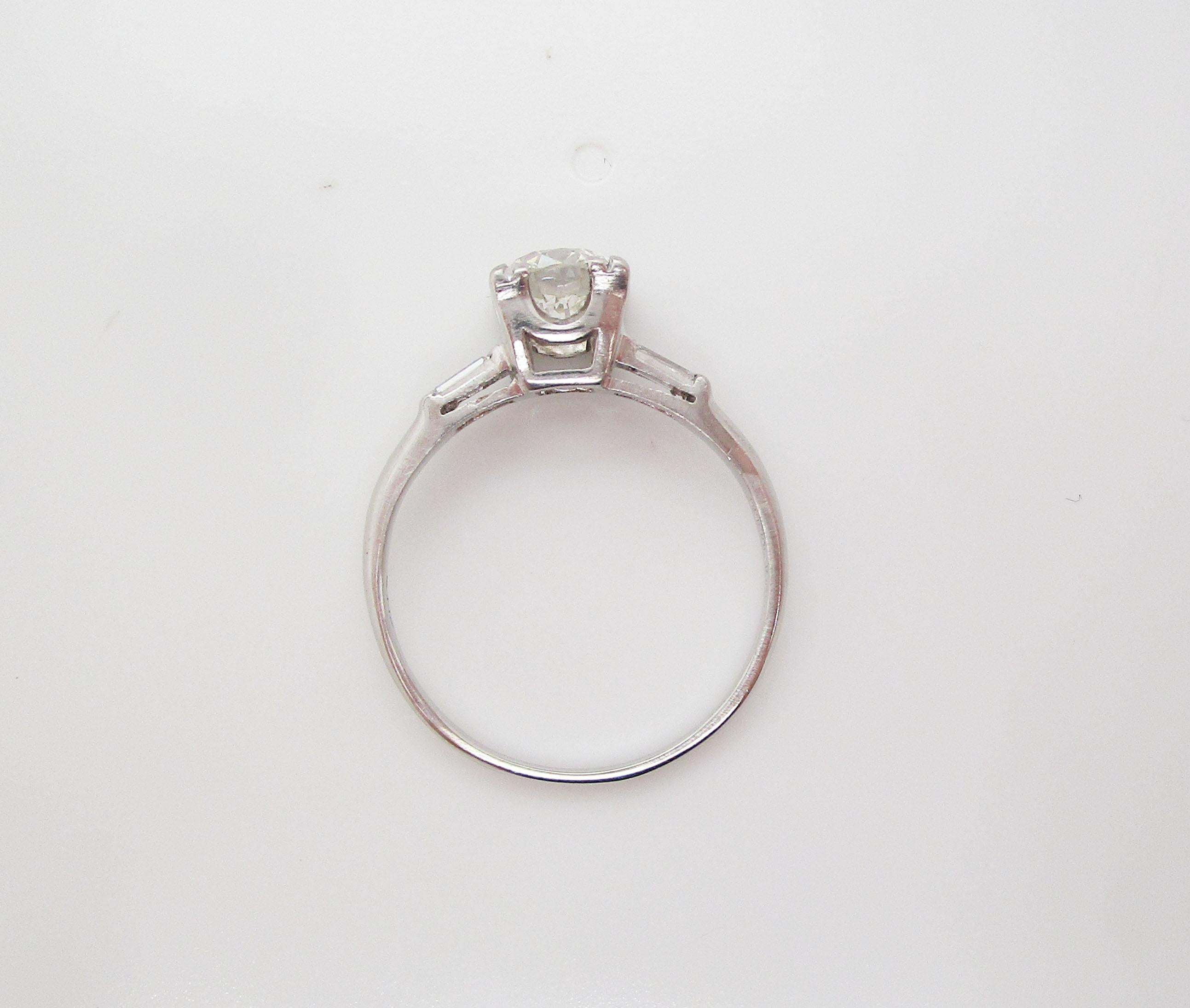 1940s Art Deco Platinum 1+ Carat Euro Cut Diamond Engagement Ring For Sale 4