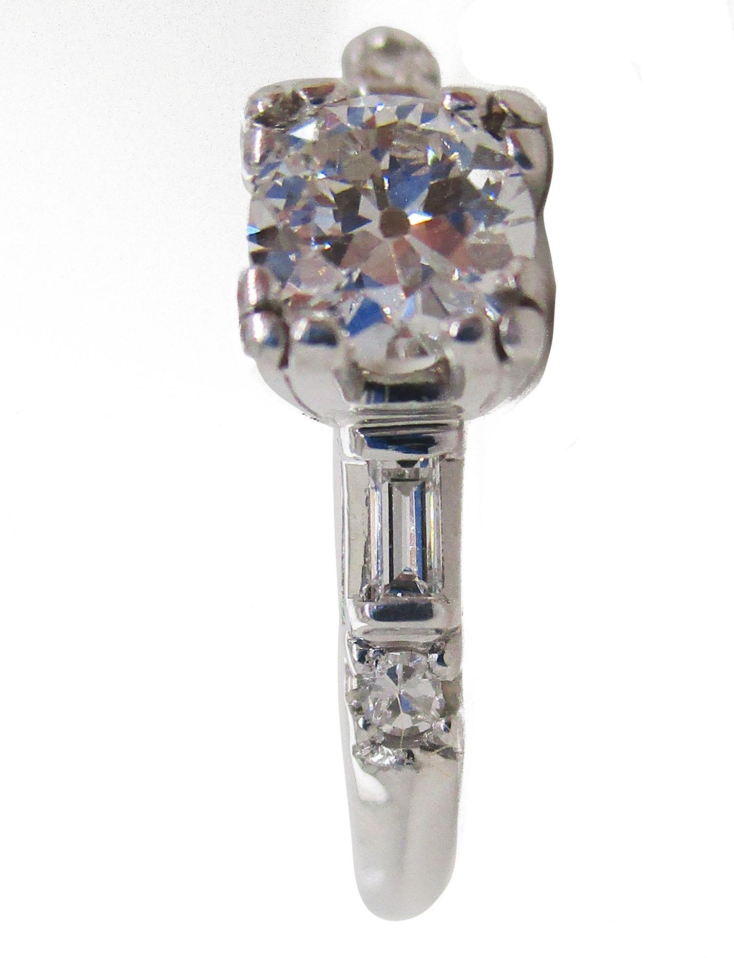 1940s Art Deco Platinum Euro Cut Diamond Engagement Ring In Excellent Condition In Lexington, KY