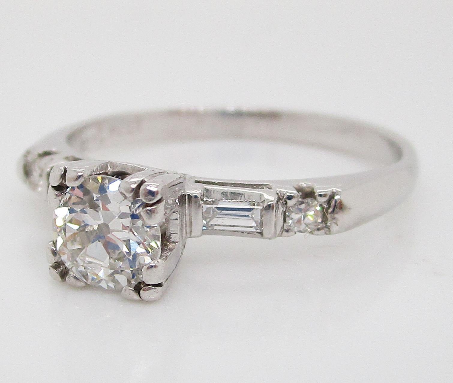 1940s Art Deco Platinum Euro Cut Diamond Engagement Ring 2