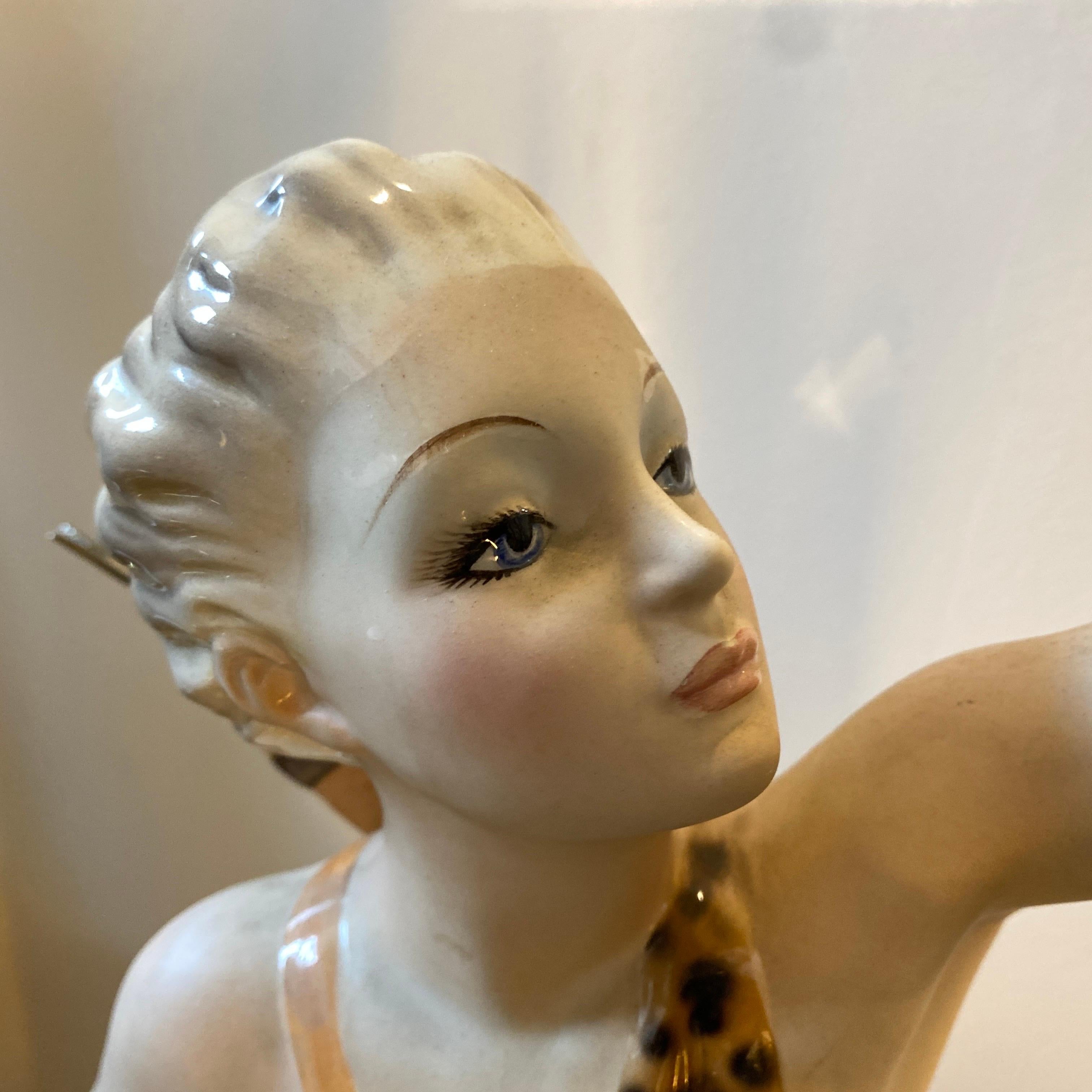 1940s Art Deco Porcelain Italian Sculpture of Diane The Hunter by Ronzan 2