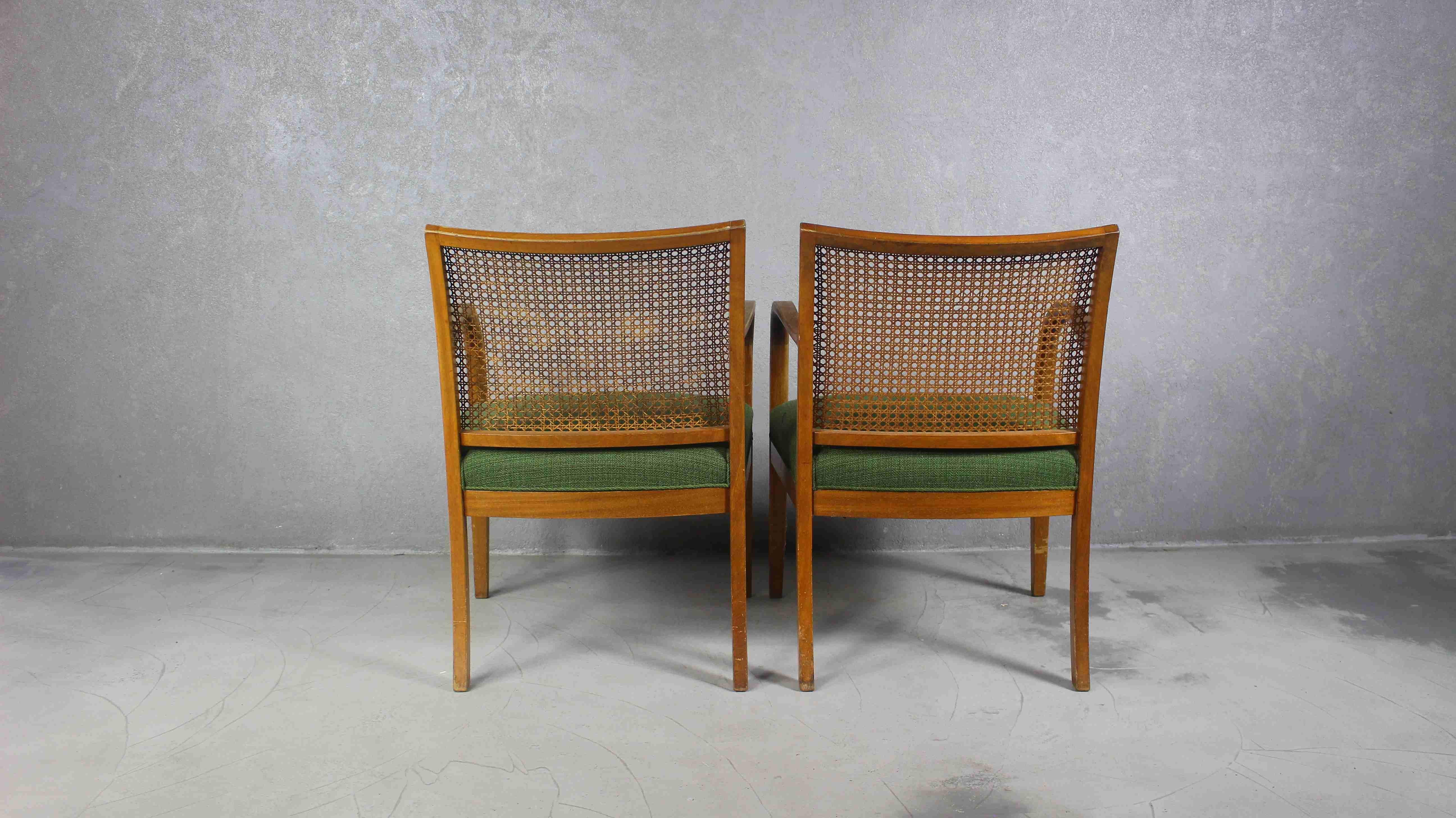 1940s Art Deco Rattan Armchairs, Set of 2 1