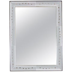 1940s Art Deco Rectangular Mirror with Reverse Etched & Beveled Circle Detailing