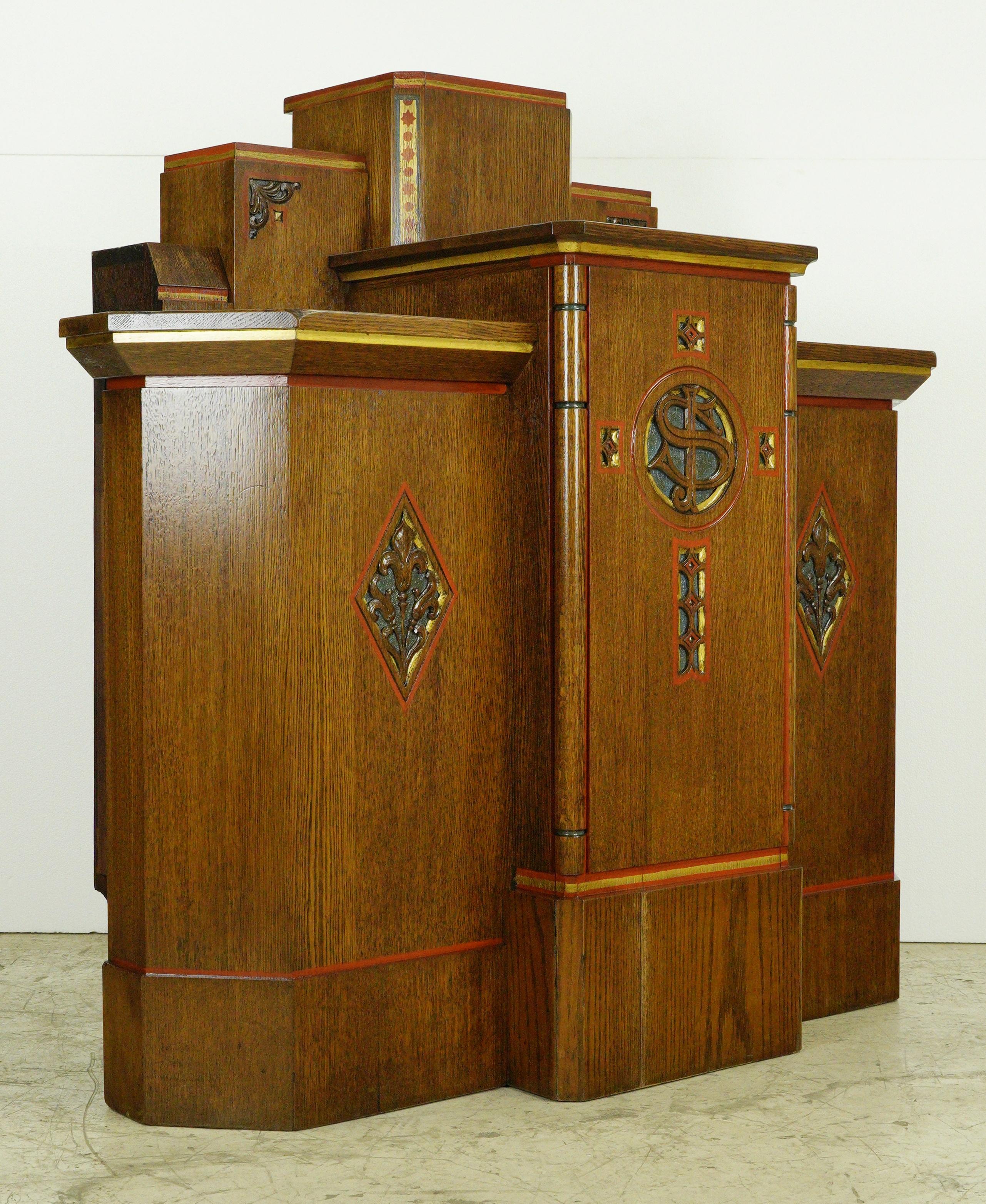 1940er Art Deco Restaurierte Eiche Church's Rednerpult Podium im Angebot 1