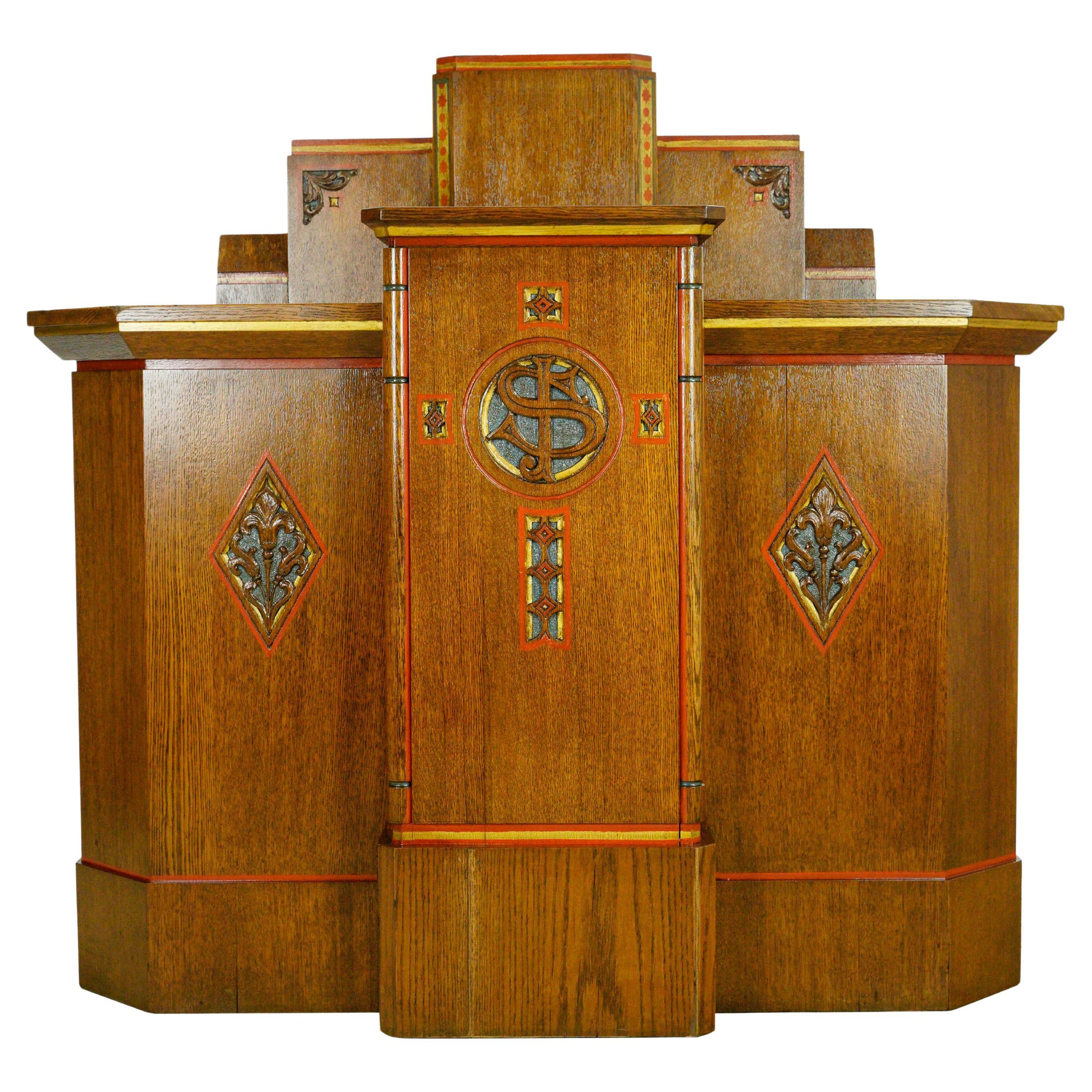 1940er Art Deco Restaurierte Eiche Church's Rednerpult Podium im Angebot