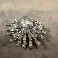 1940s Art Deco Rhinestones and Silvered Metal Italian Brooch