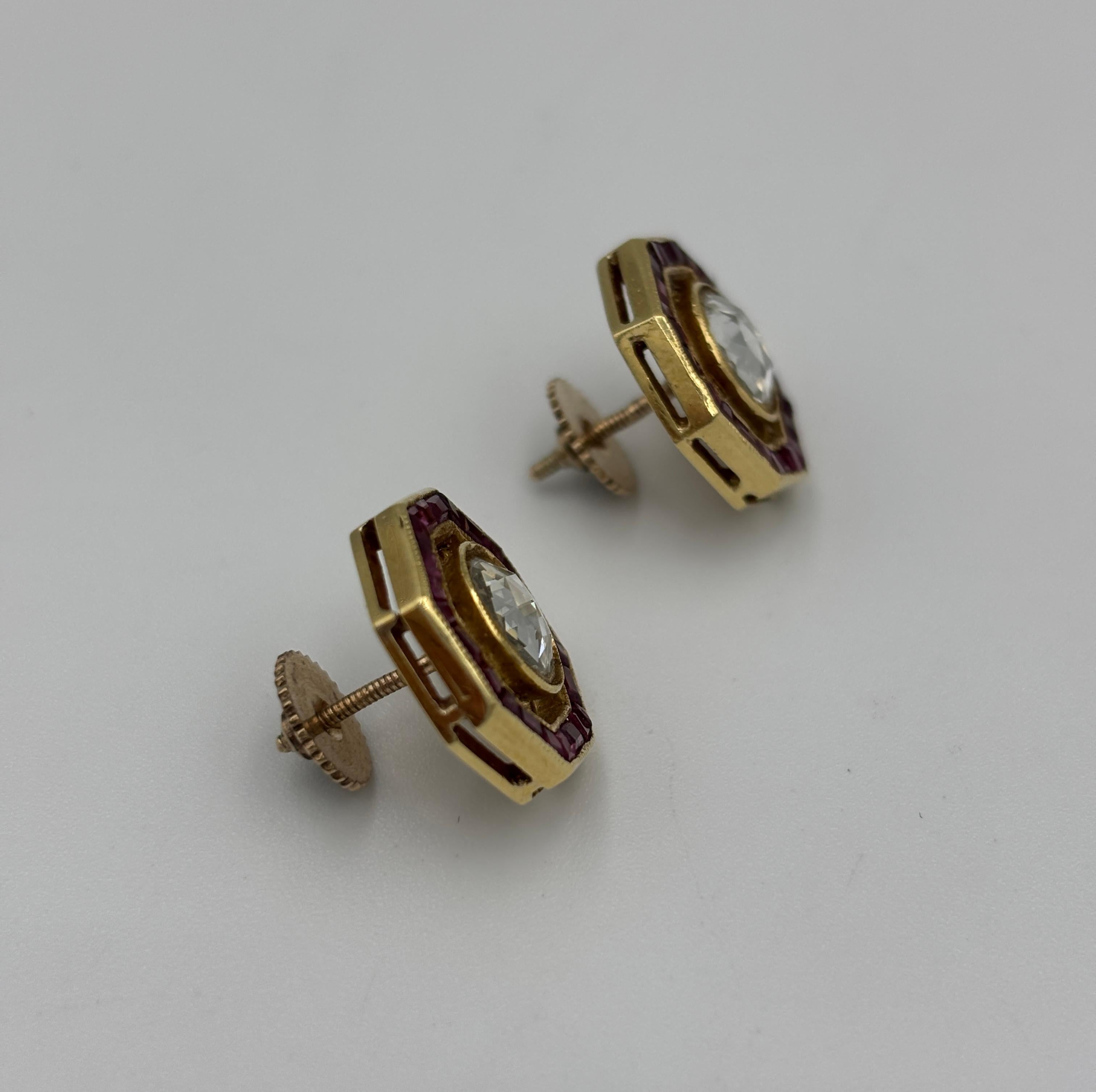 1940s Art Deco rose cut diamond and ruby earrings For Sale 5