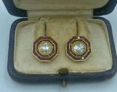 1940s Art Deco rose cut diamond and ruby earrings