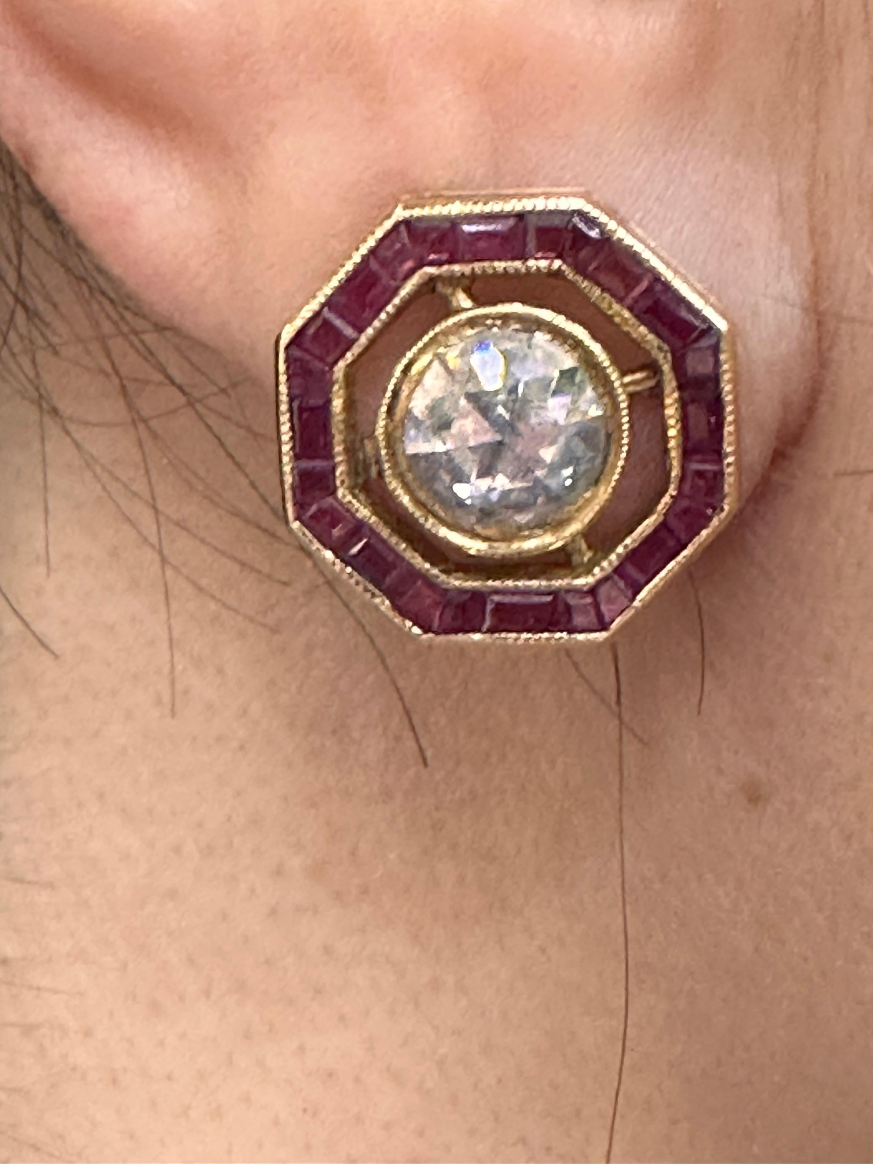 1940s Art Deco rose cut diamond and ruby earrings For Sale 2