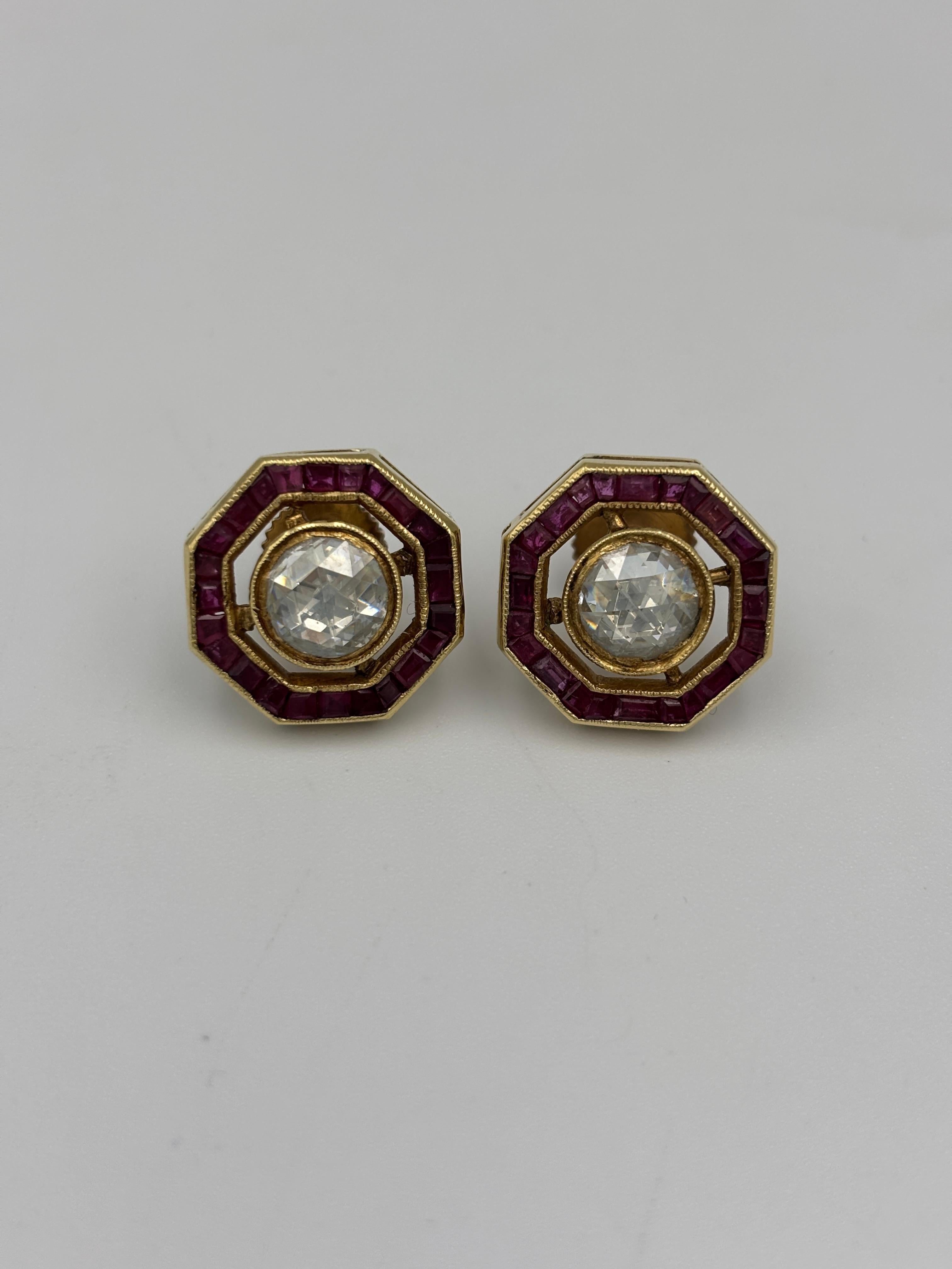 1940s Art Deco rose cut diamond and ruby earrings For Sale 3