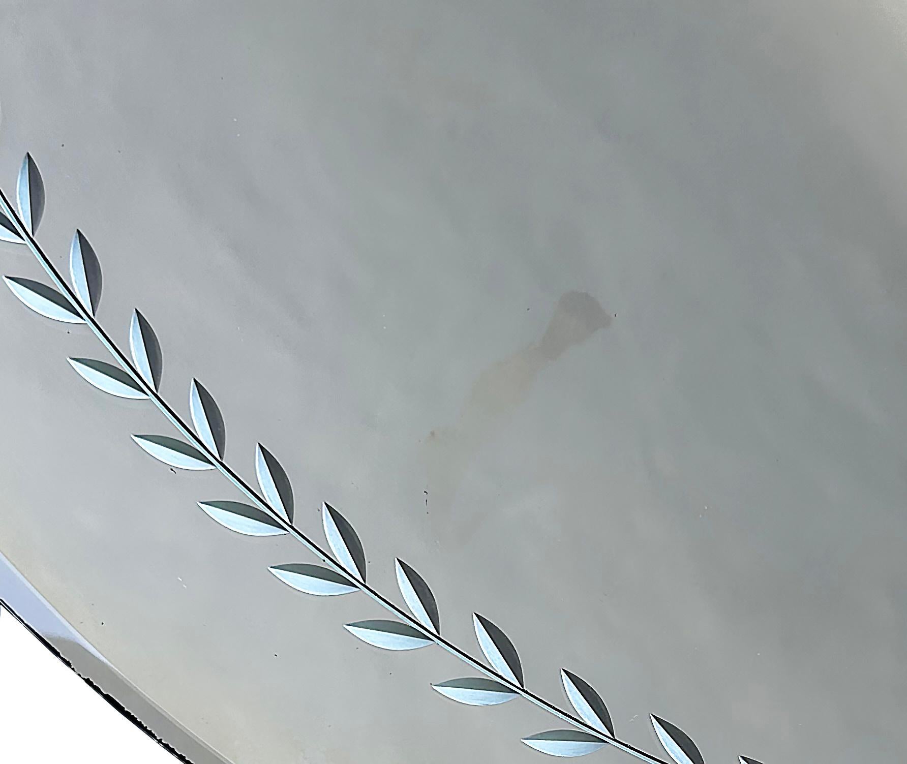 1940s Art Deco Round Wheel Cut Mirror, Backed with Board In Good Condition For Sale In Miami, FL