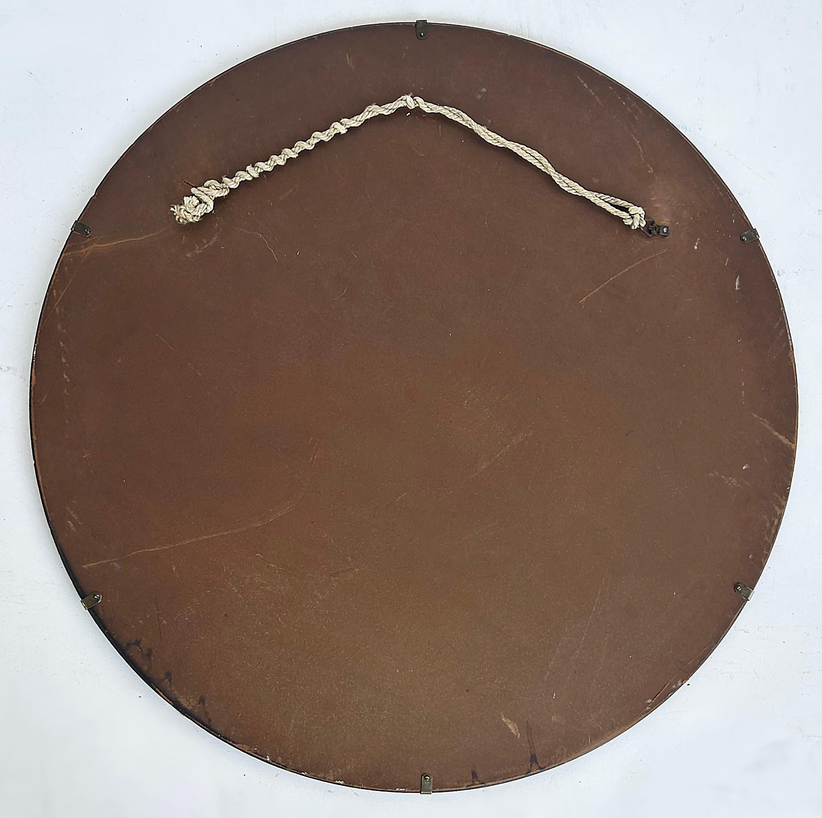 1940s Art Deco Round Wheel Cut Mirror, Backed with Board For Sale 1
