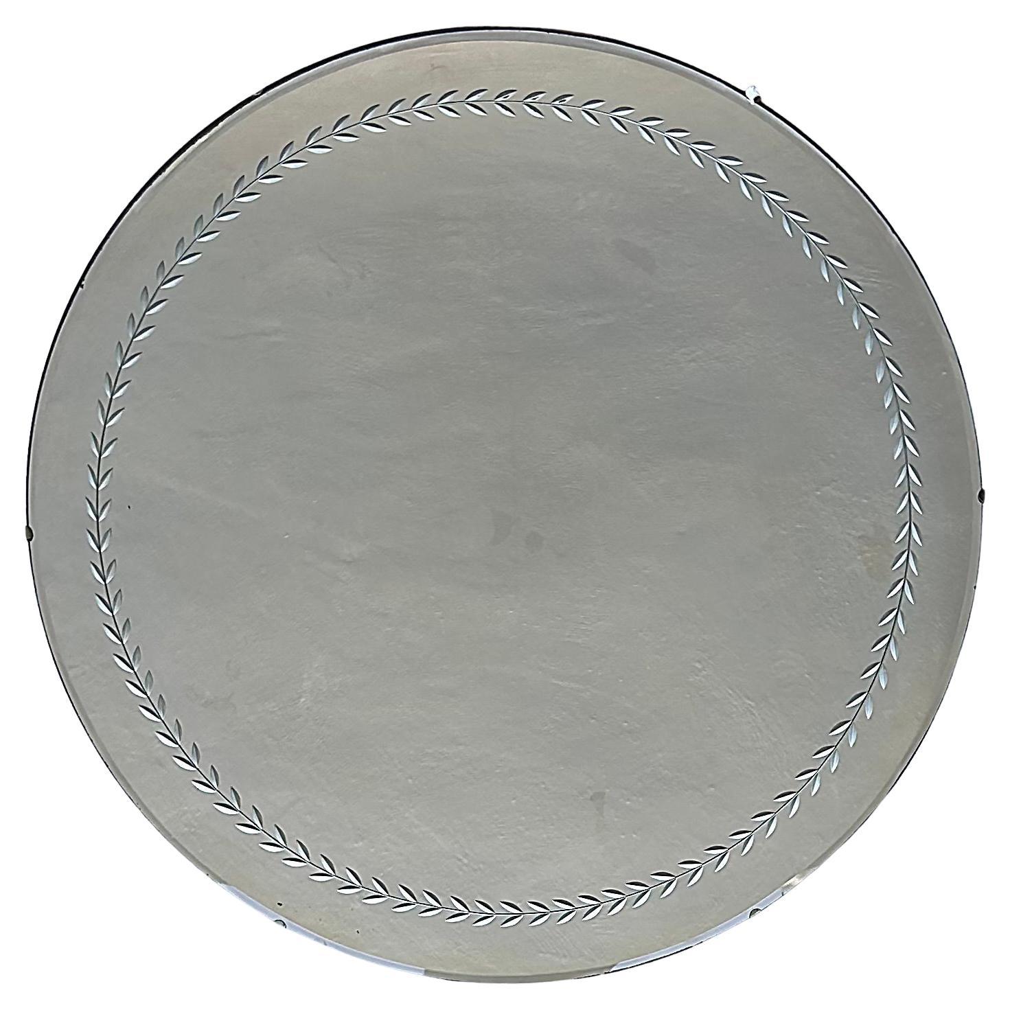 1940s Art Deco Round Wheel Cut Mirror, Backed with Board