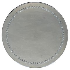 1940s Art Deco Round Wheel Cut Mirror, Backed with Board