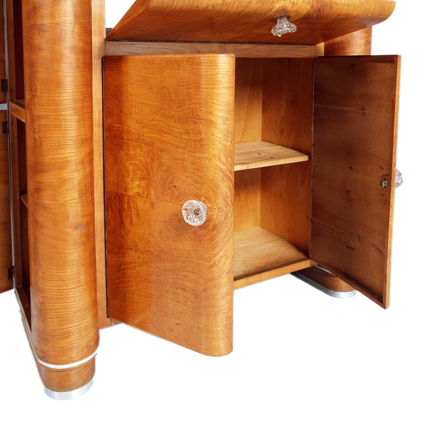 Italian 1940s Art Decò Rounded Cabinet Dry Bar Sideboard by A. Fallica for A. Liporesi For Sale