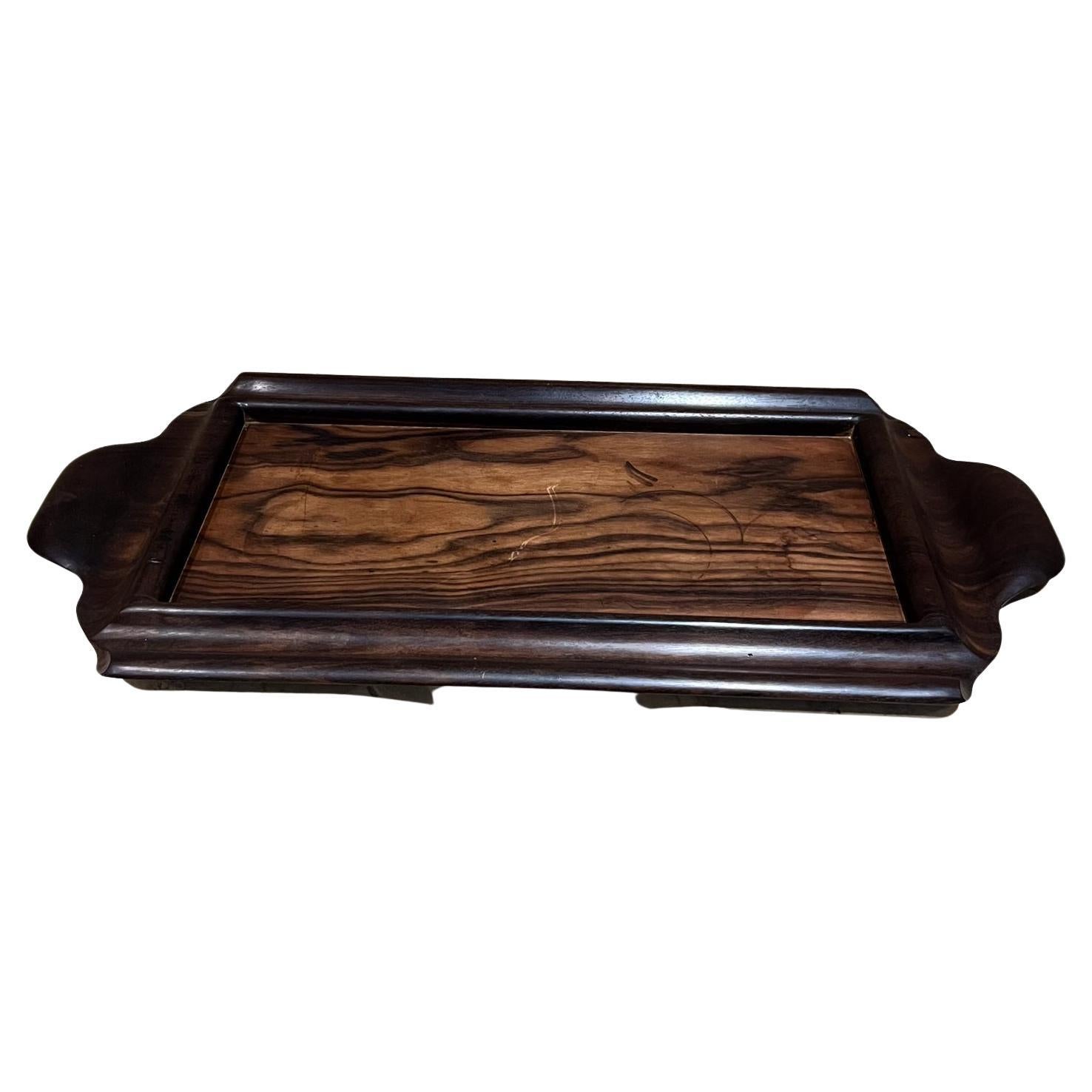 Vassoio da portata Art Deco degli anni '40, pieno di legno esotico