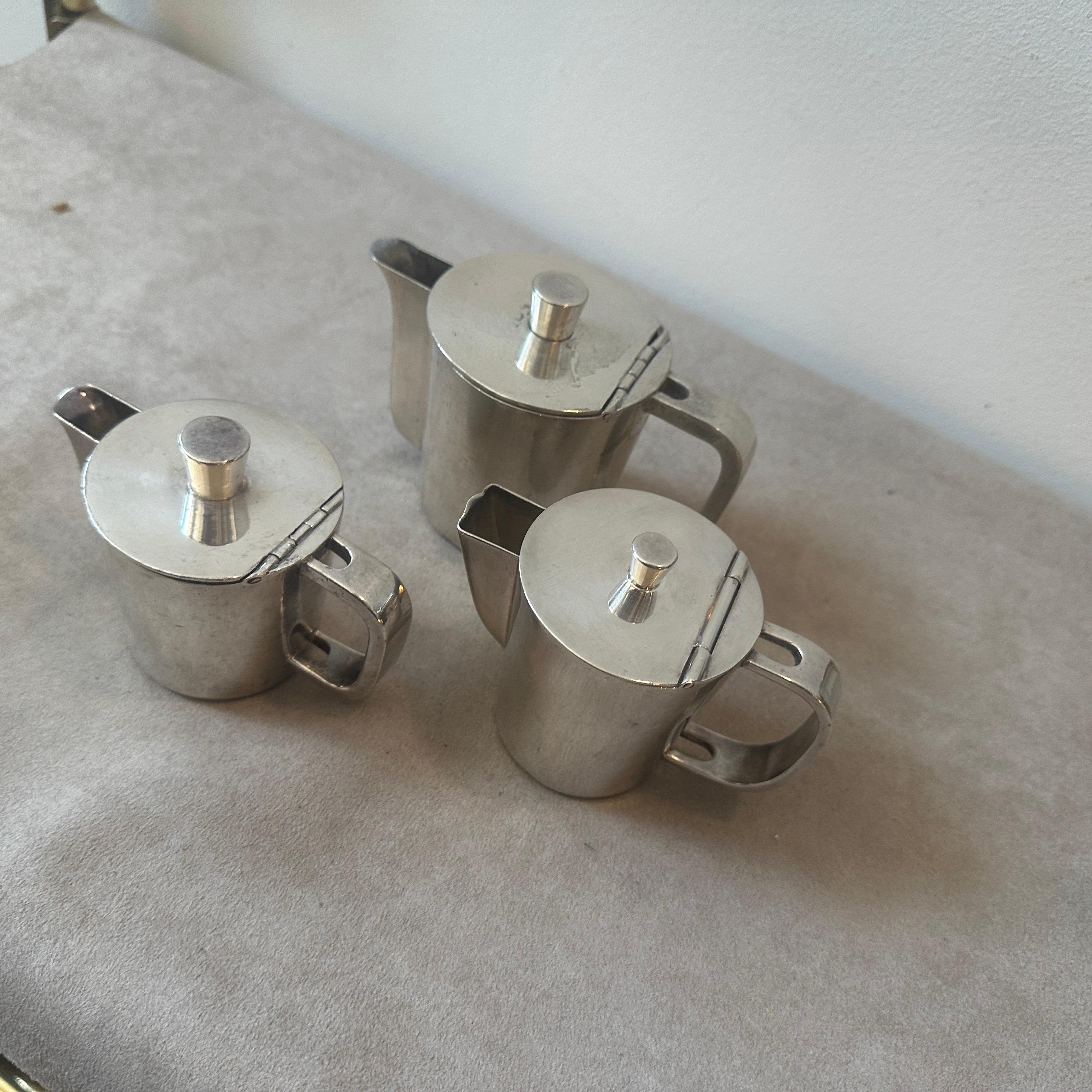 1940er Art Deco Satz von drei Alpaka Kaffeekannen von Krupp Entworfen von Gio Ponti im Angebot 4