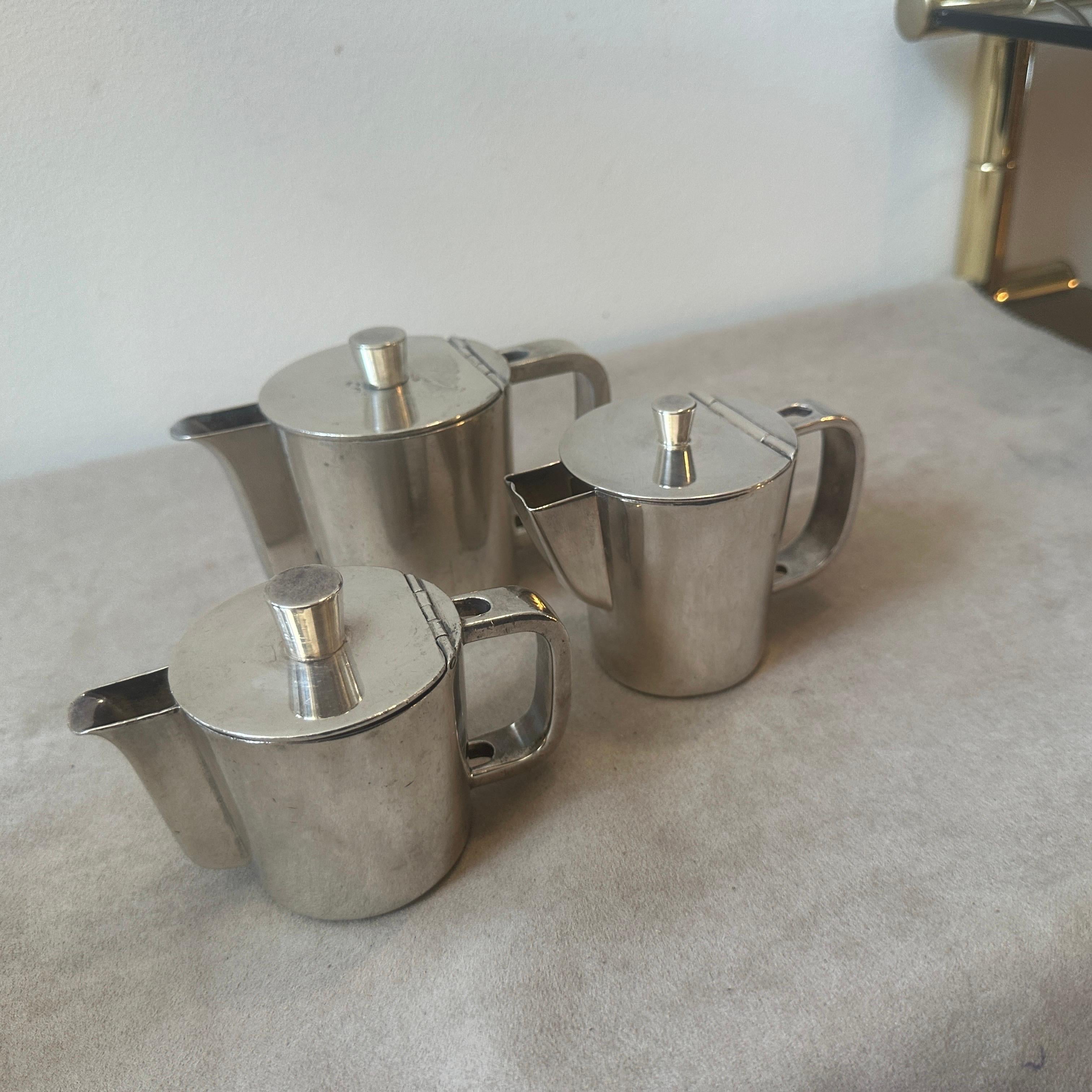 1940er Art Deco Satz von drei Alpaka Kaffeekannen von Krupp Entworfen von Gio Ponti im Angebot 5