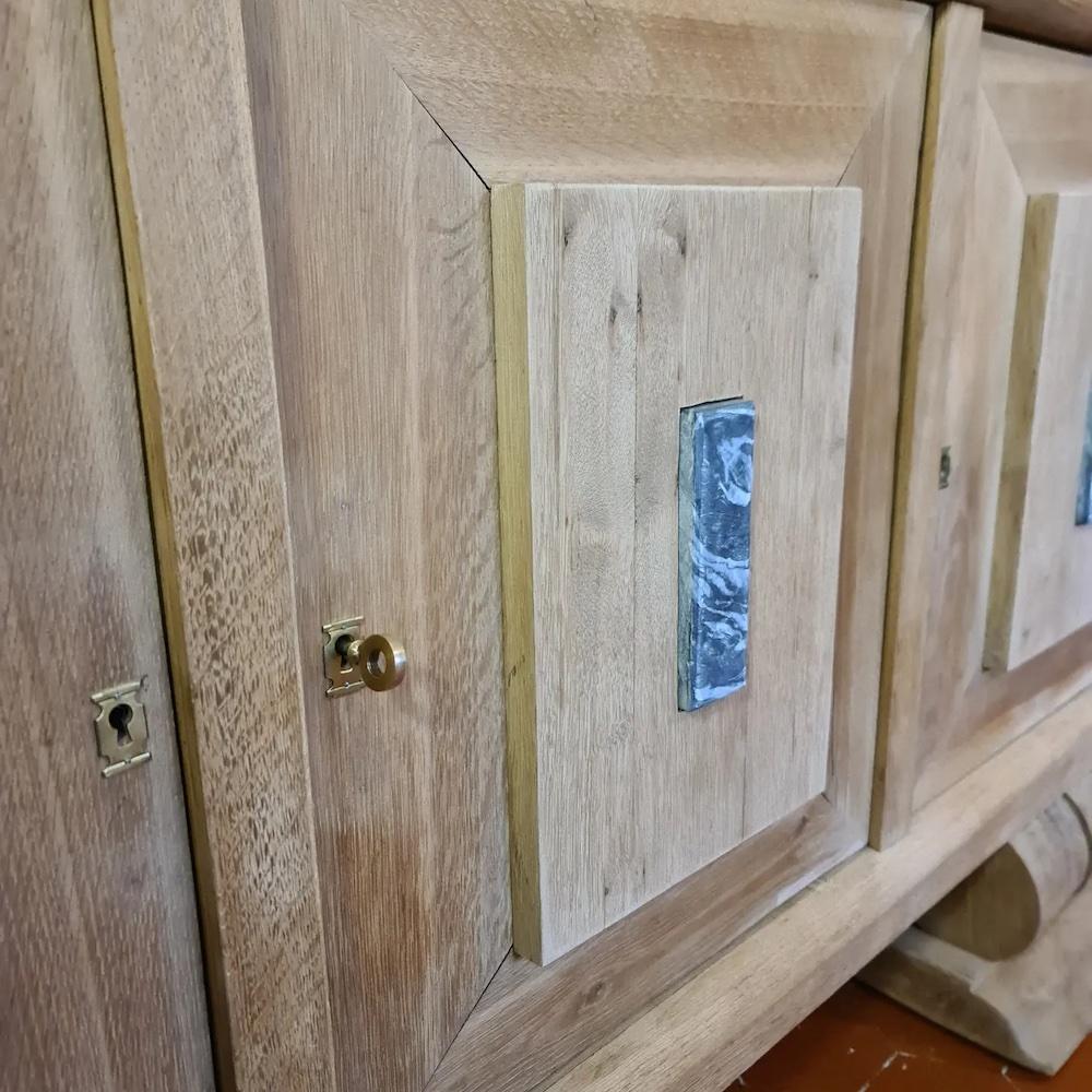 20th Century 1940s, Art Deco Sideboard in Bleached Solid Oak and Marble For Sale