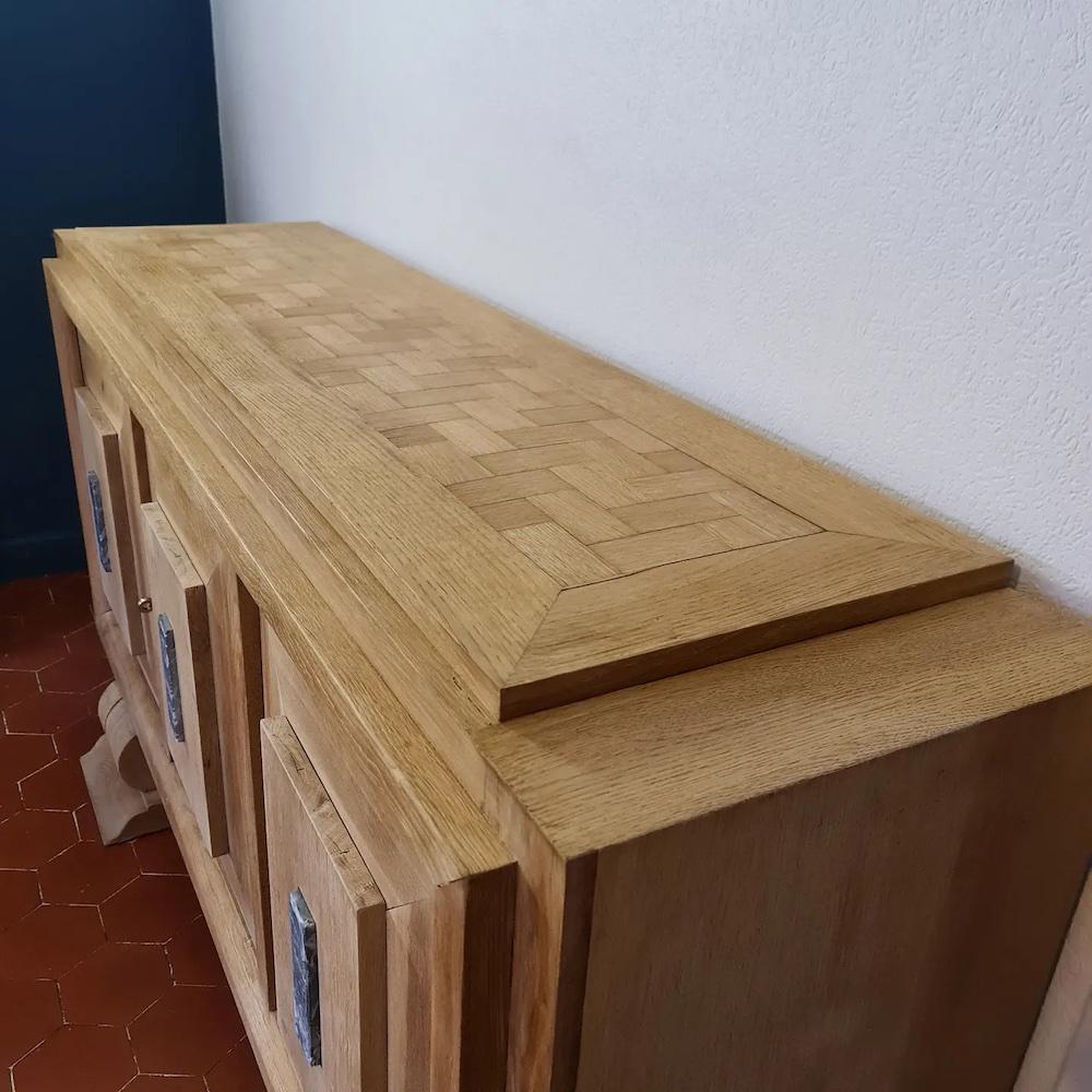 1940s, Art Deco Sideboard in Bleached Solid Oak and Marble For Sale 2