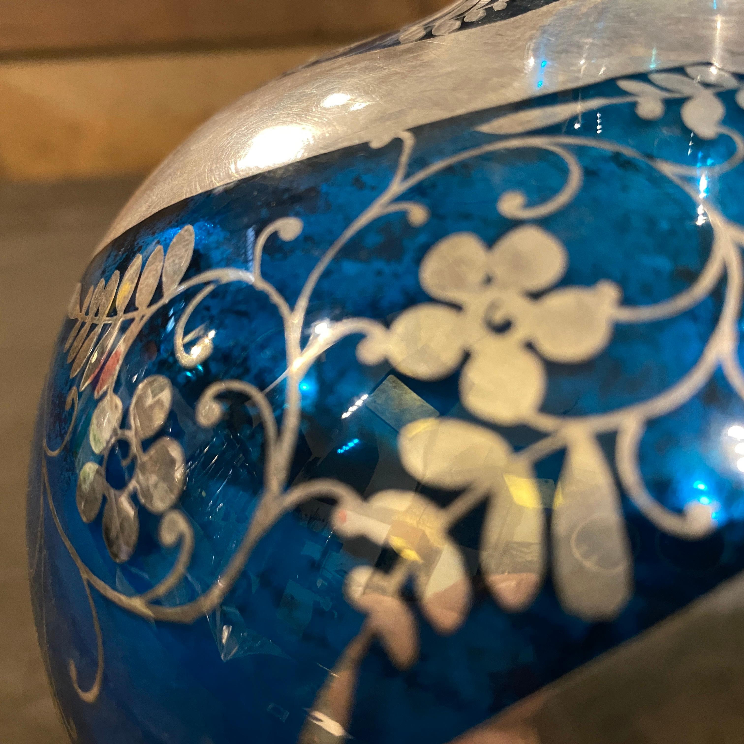Vase italien en argent et verre bleu Art déco des années 1940 en vente 5