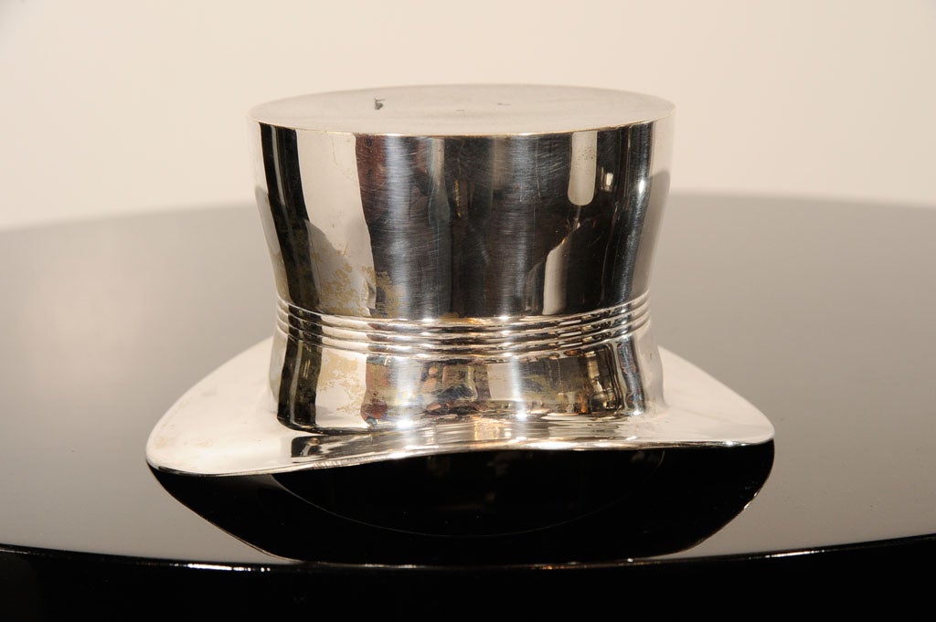Mid-20th Century 1940s Art Deco Silver Plated and Banded Top Hat Wine Bottle Holder