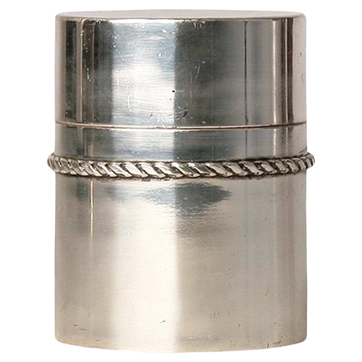 Recipiente cilíndrico de metal plateado Art Déco de los años 40 de Jean Després, Francia en venta