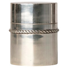 Recipiente cilíndrico de metal plateado Art Déco de los años 40 de Jean Després, Francia