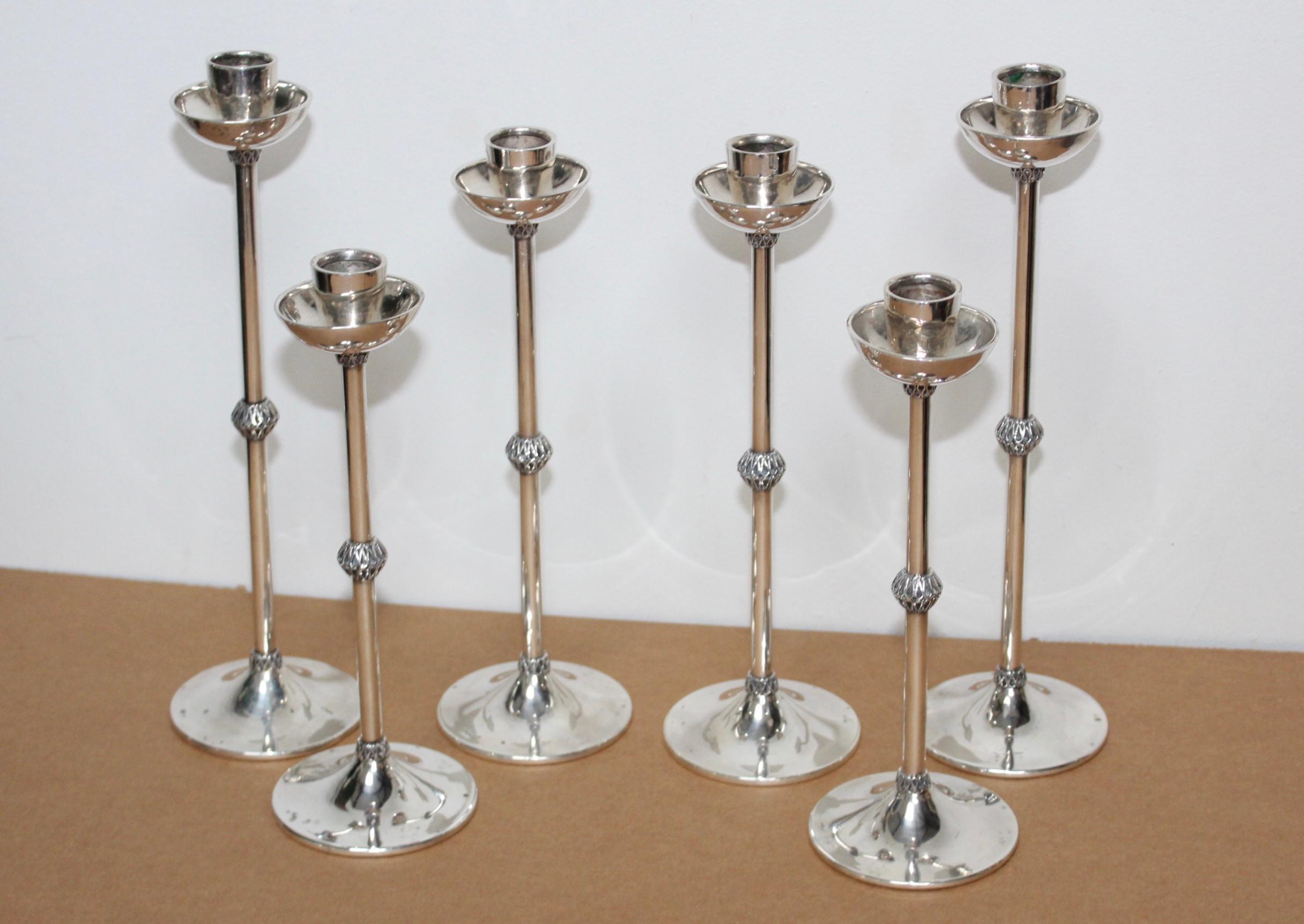 1940s Art Deco Sterling Silver Candlesticks For Sale 5