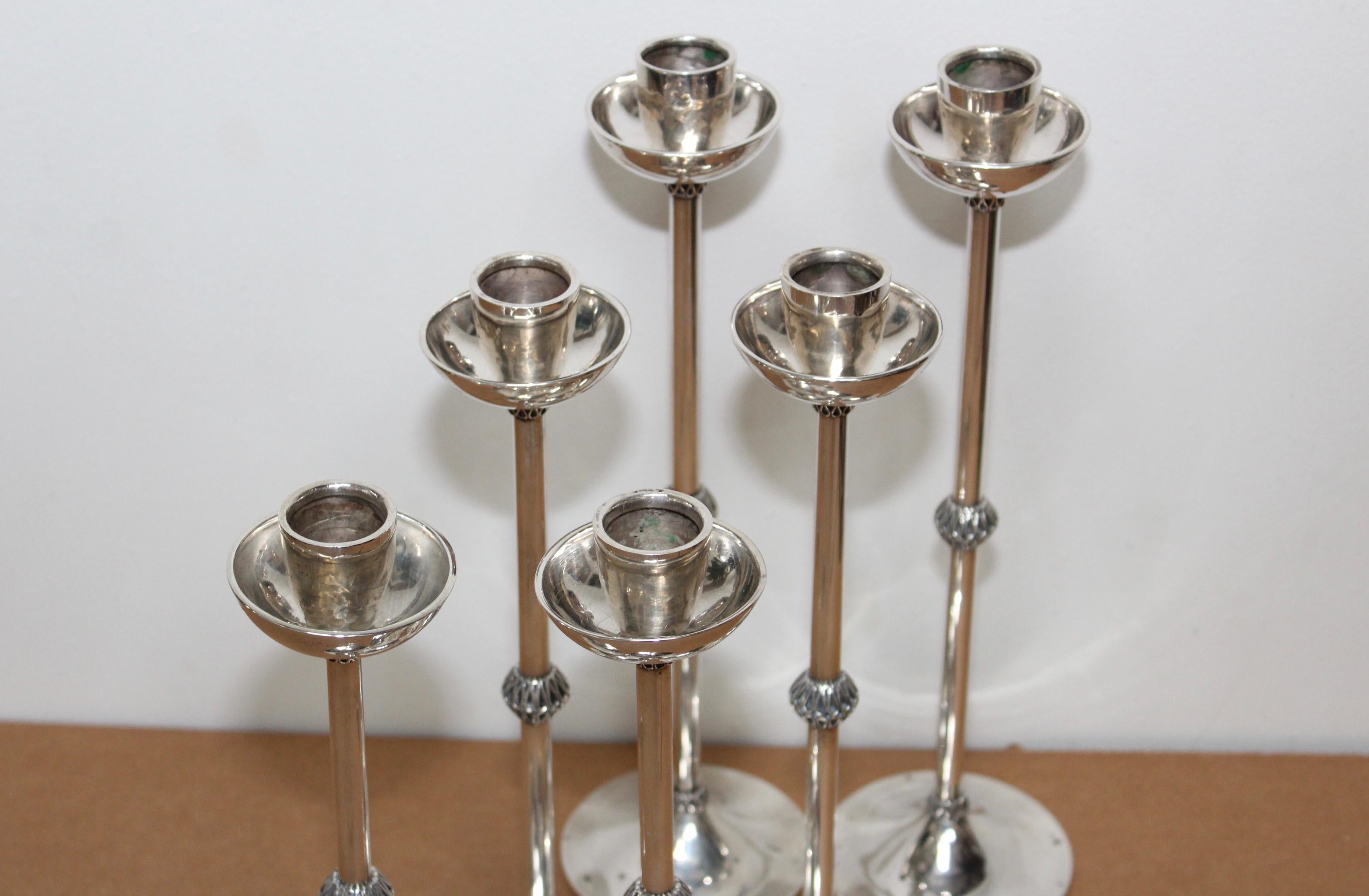 1940s Art Deco Sterling Silver Candlesticks For Sale 6