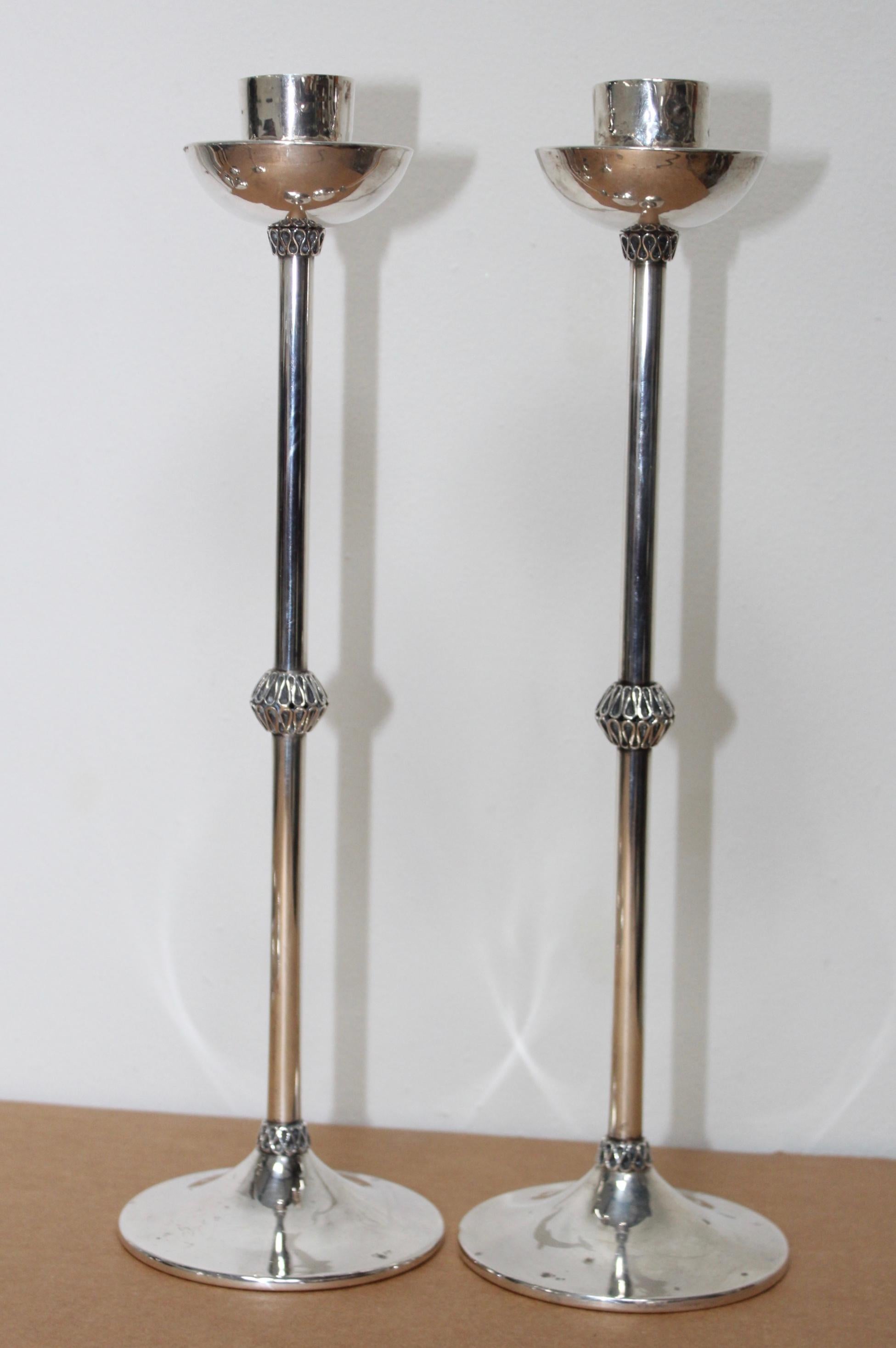 1940s Art Deco Sterling Silver Candlesticks For Sale 7