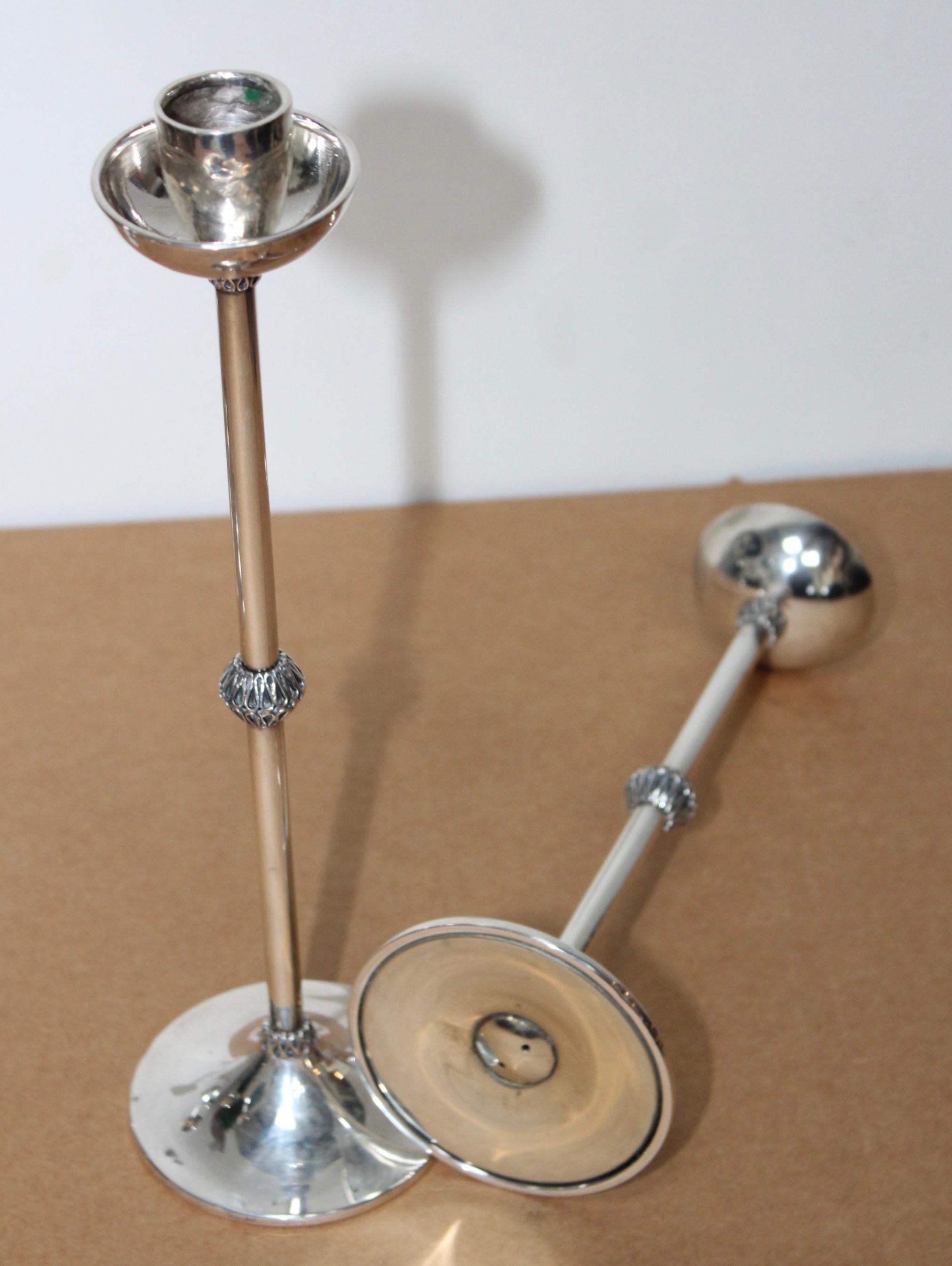 1940s Art Deco Sterling Silver Candlesticks For Sale 9