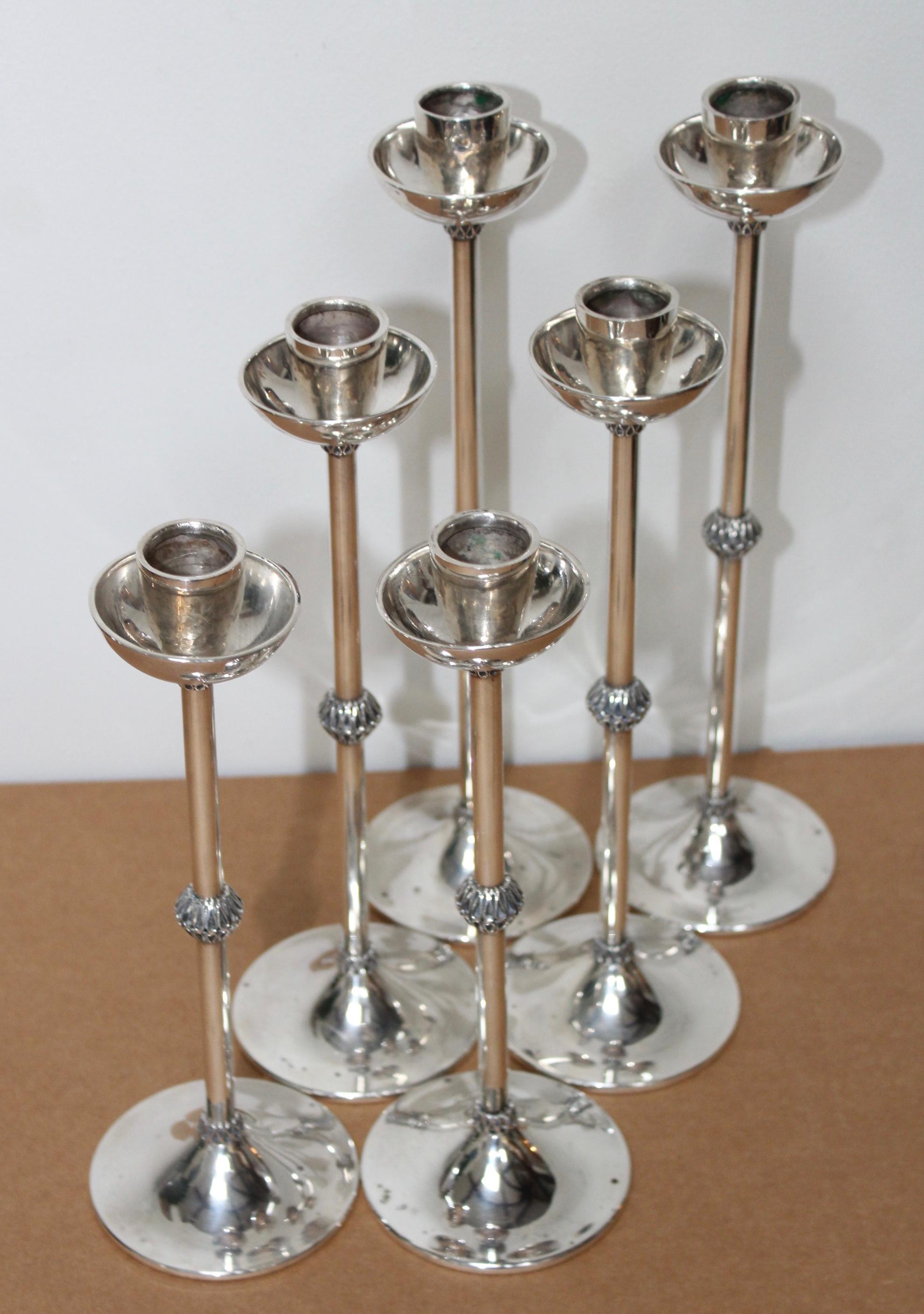 Austrian 1940s Art Deco Sterling Silver Candlesticks For Sale